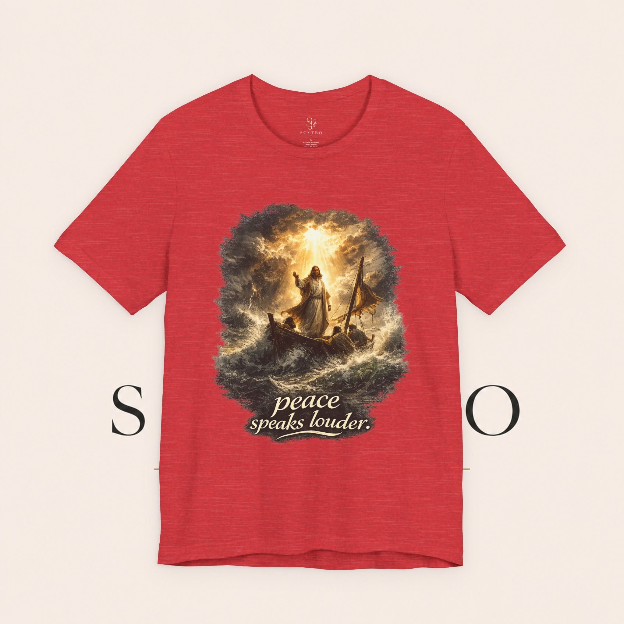 Peace Speaks Louder Christian T‑Shirt — Jesus Calming the Storm Faith Tee