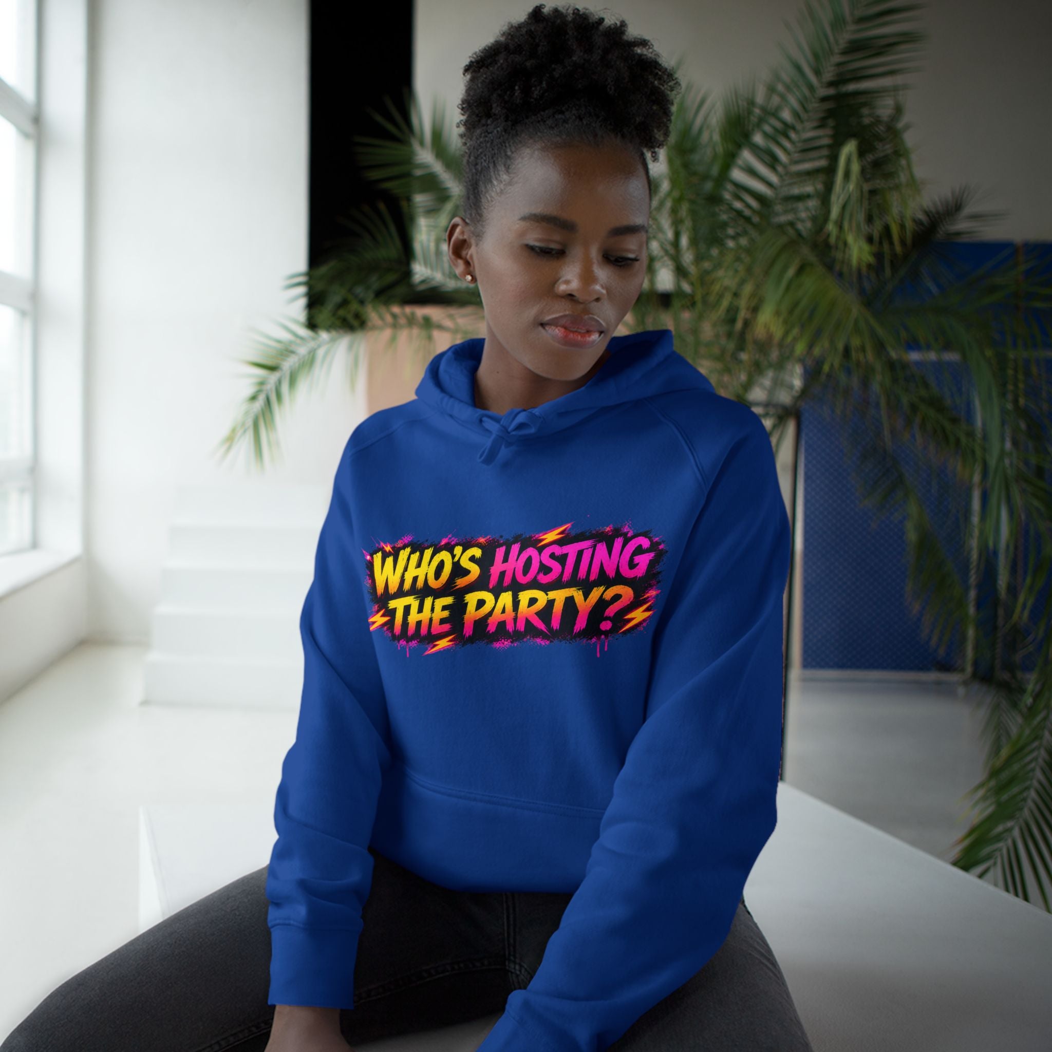 PG SUZY Party Graphic Hoodie — "Who's Hosting the Party?" Retro Concert Pullover