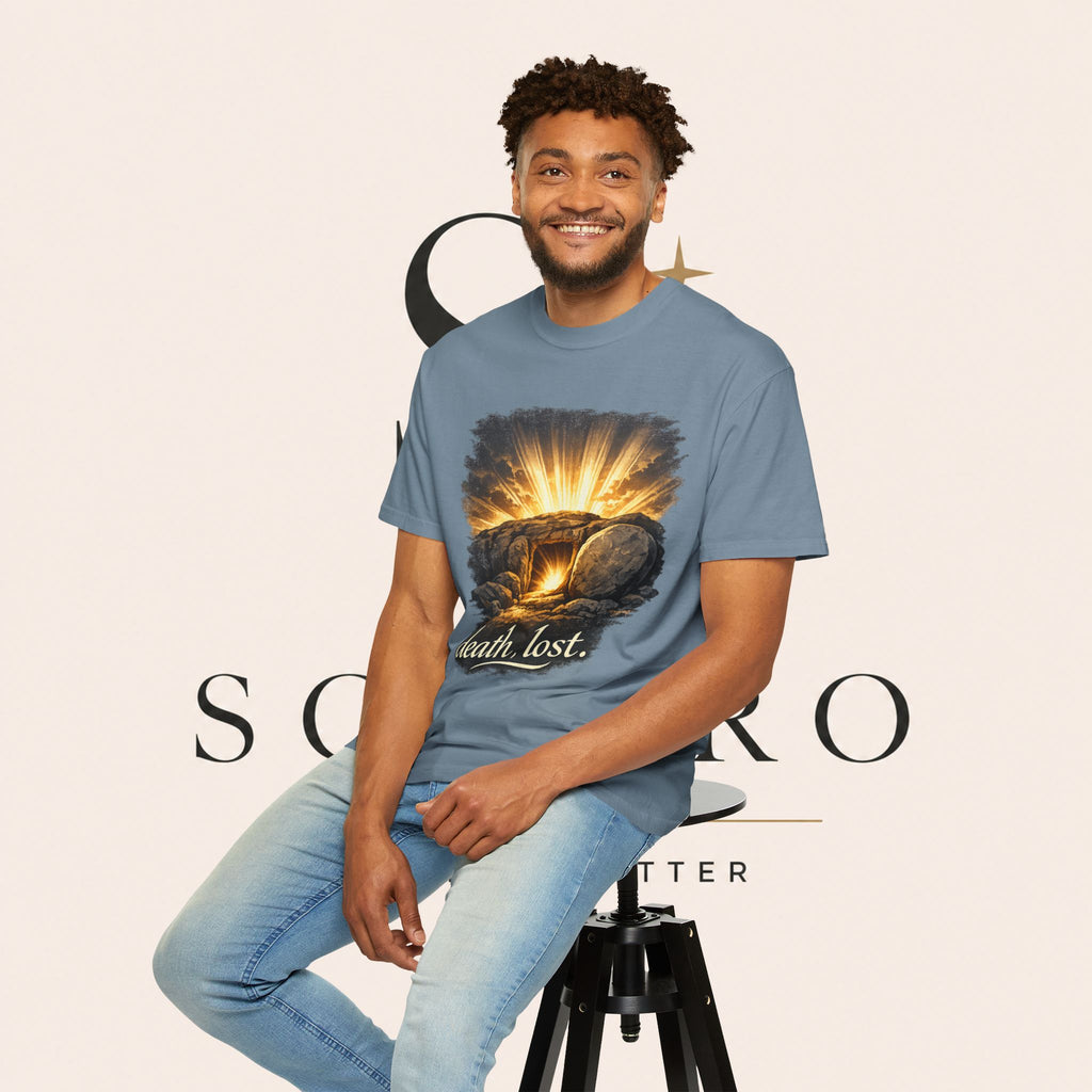 T-Shirt — Sunrise Tomb Graphic ‘death, lost.’ Memorial Tee