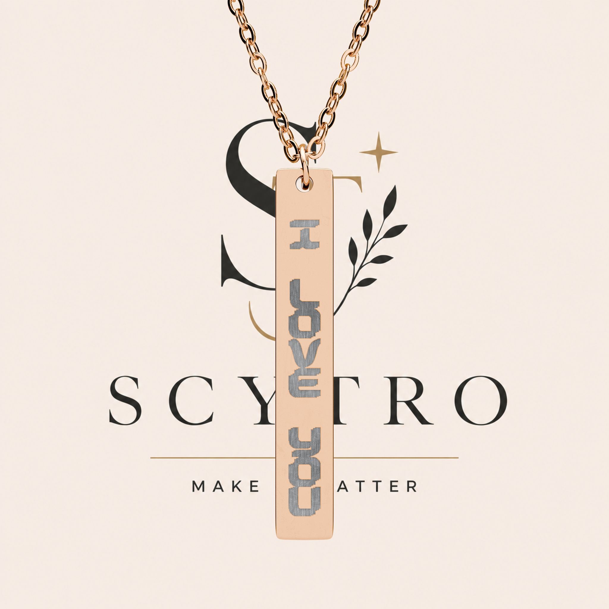 Engraved Vertical Bar Necklace — "I Love You" Pendant