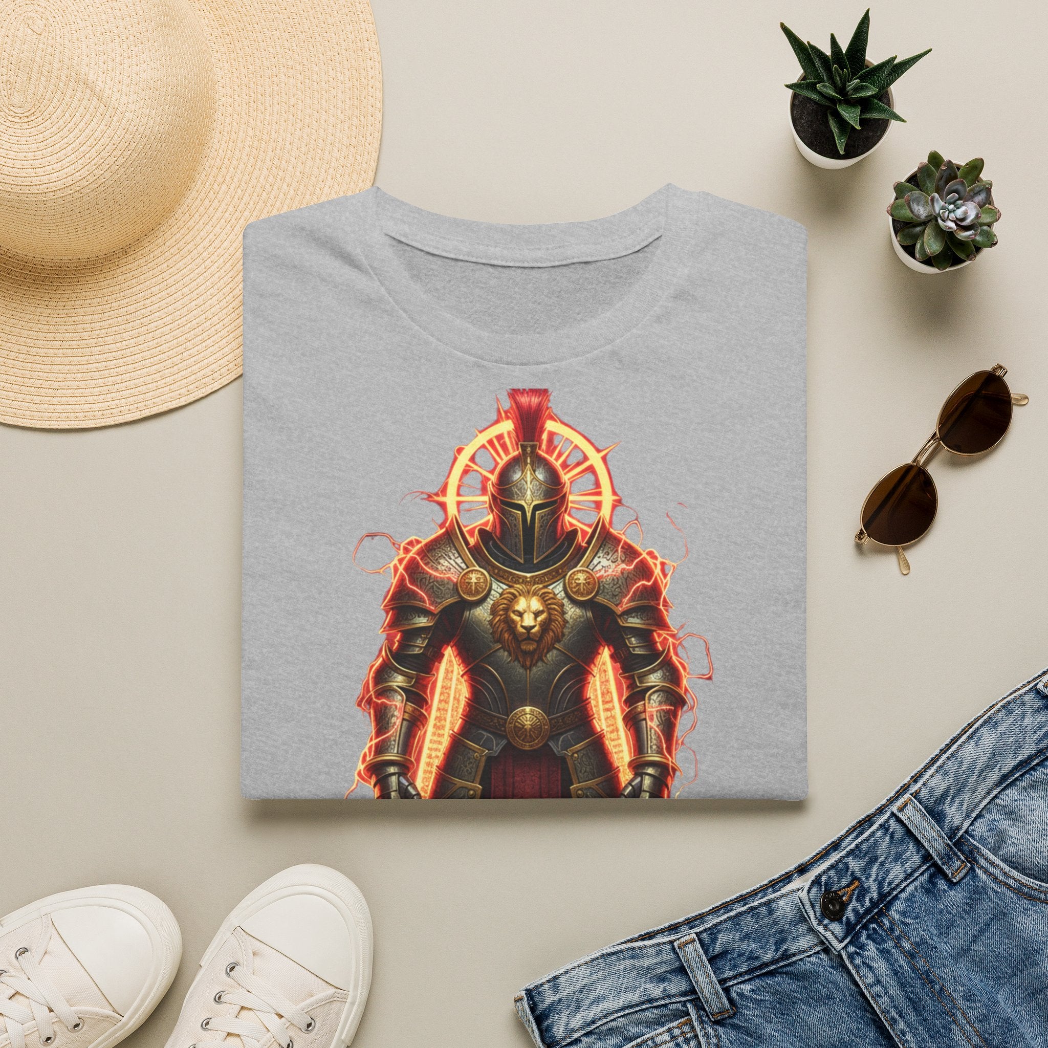 Knight of Flame Graphic T-Shirt — Fiery Medieval Armor Tee