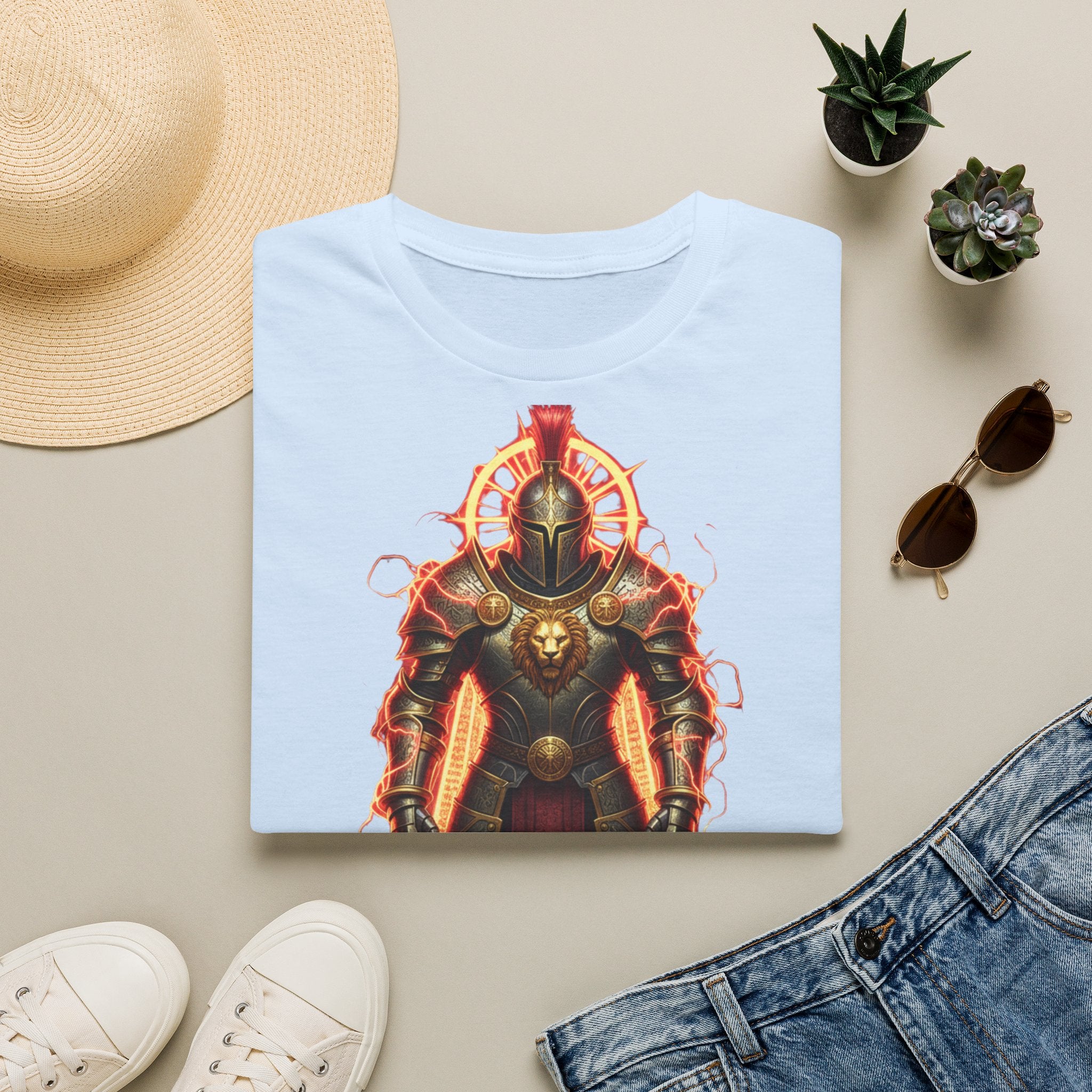 Knight of Flame Graphic T-Shirt — Fiery Medieval Armor Tee