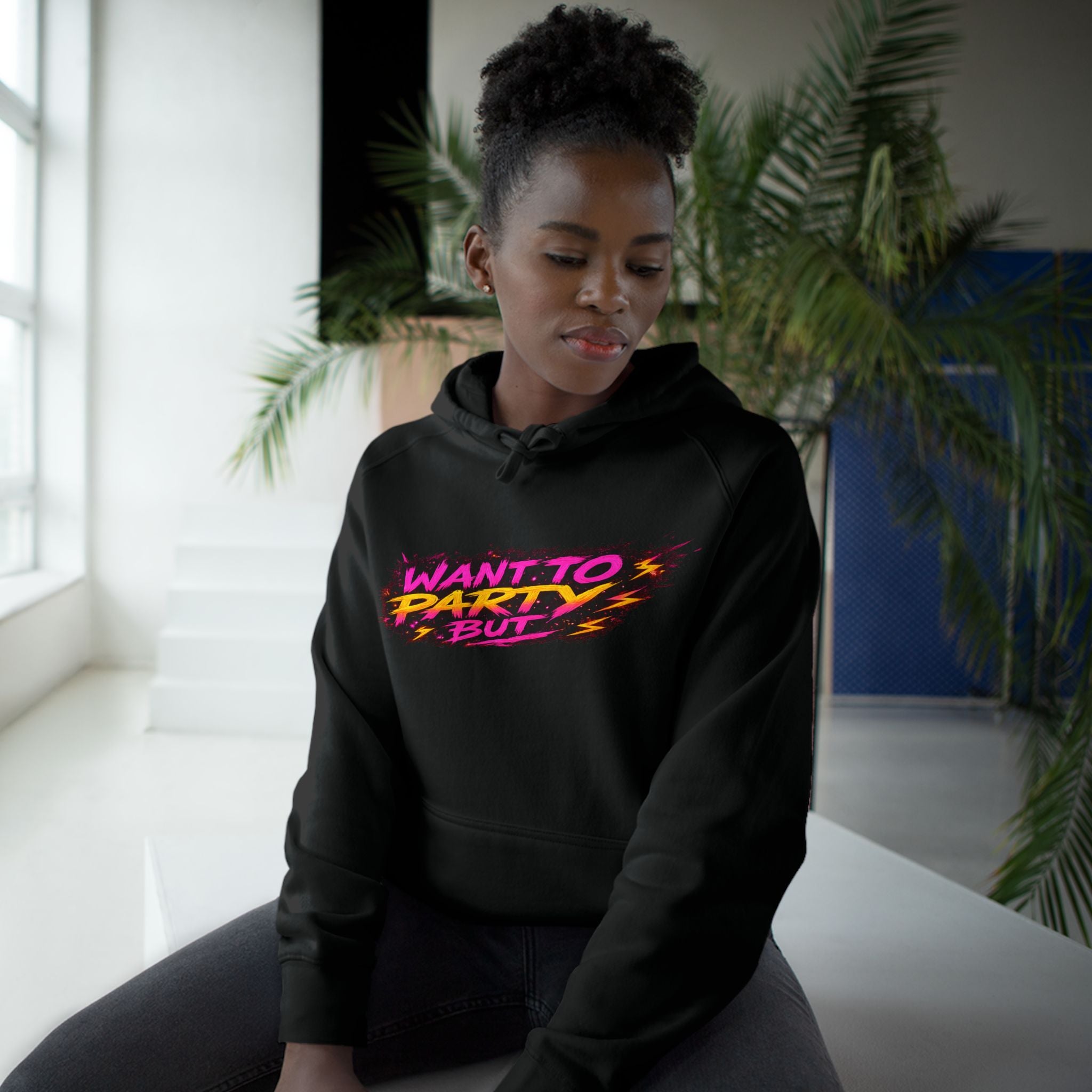 PG KAIT "Want to Party But Hoodie — Retro Neon Gamer Hoodie (No Gems! Chaos Squad)