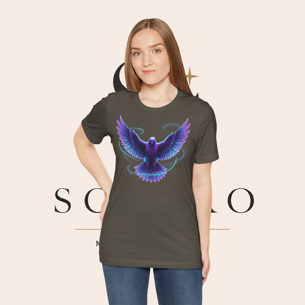 Mystic Raven Tee — Purple Glowing Dove Graphic T-Shirt