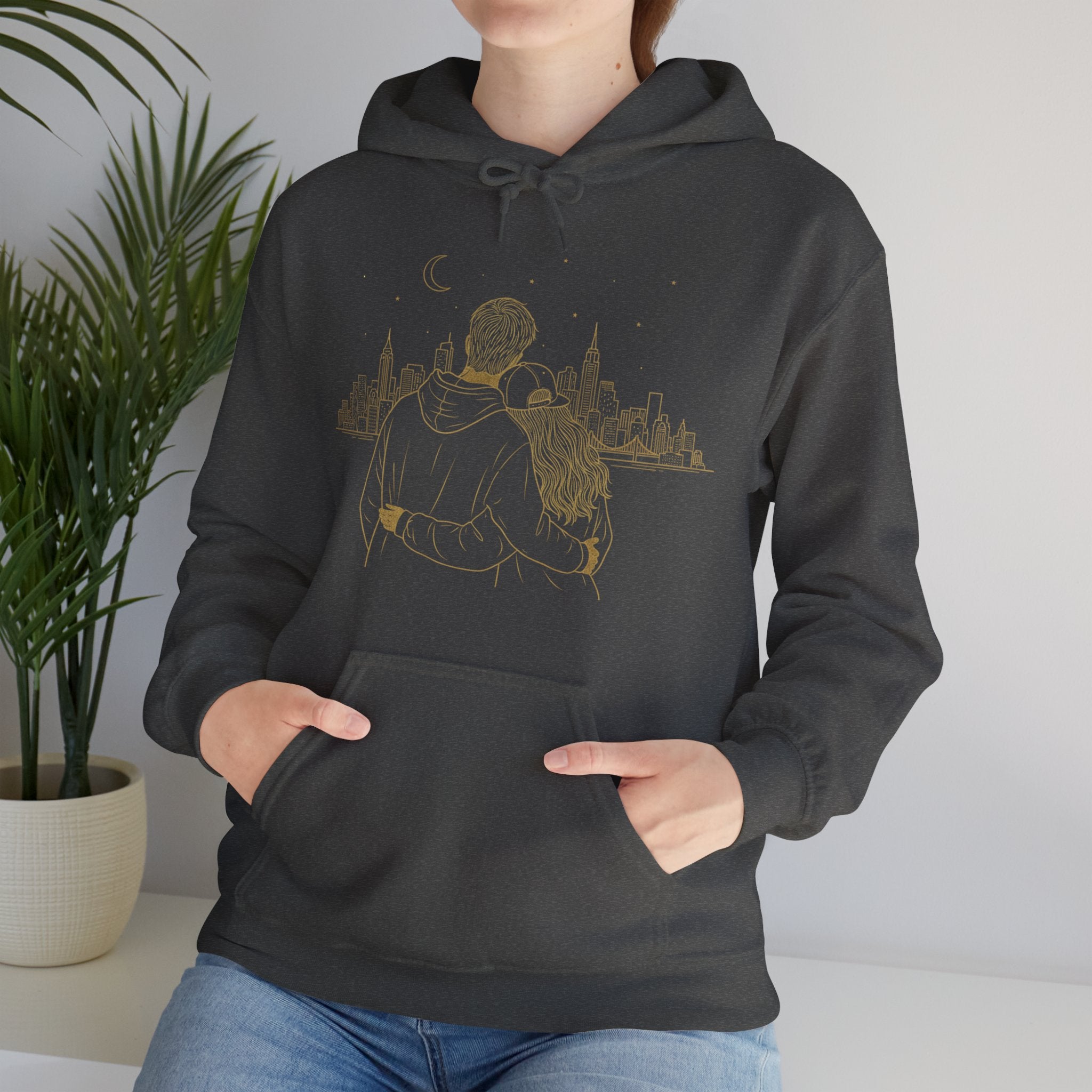 Couple Silhouette Hoodie – Romantic Cityscape 'Together' Pullover