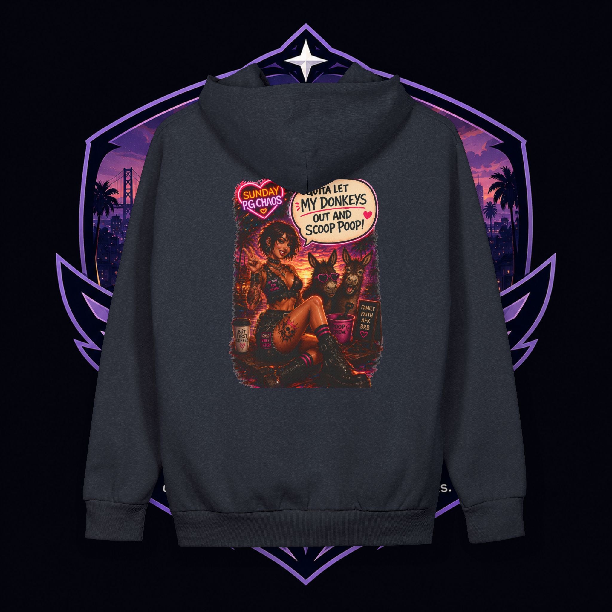 PG FAITH What Is Sleep? Graphic Hoodie — Retro Comic Donkey Design