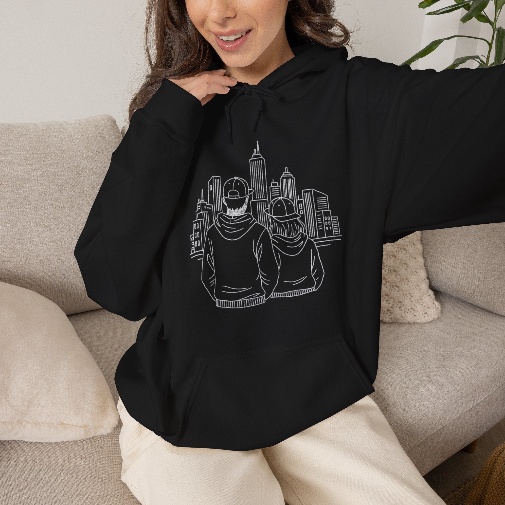 City Couples Hoodie — Matching Skyline Couple Sweatshirt