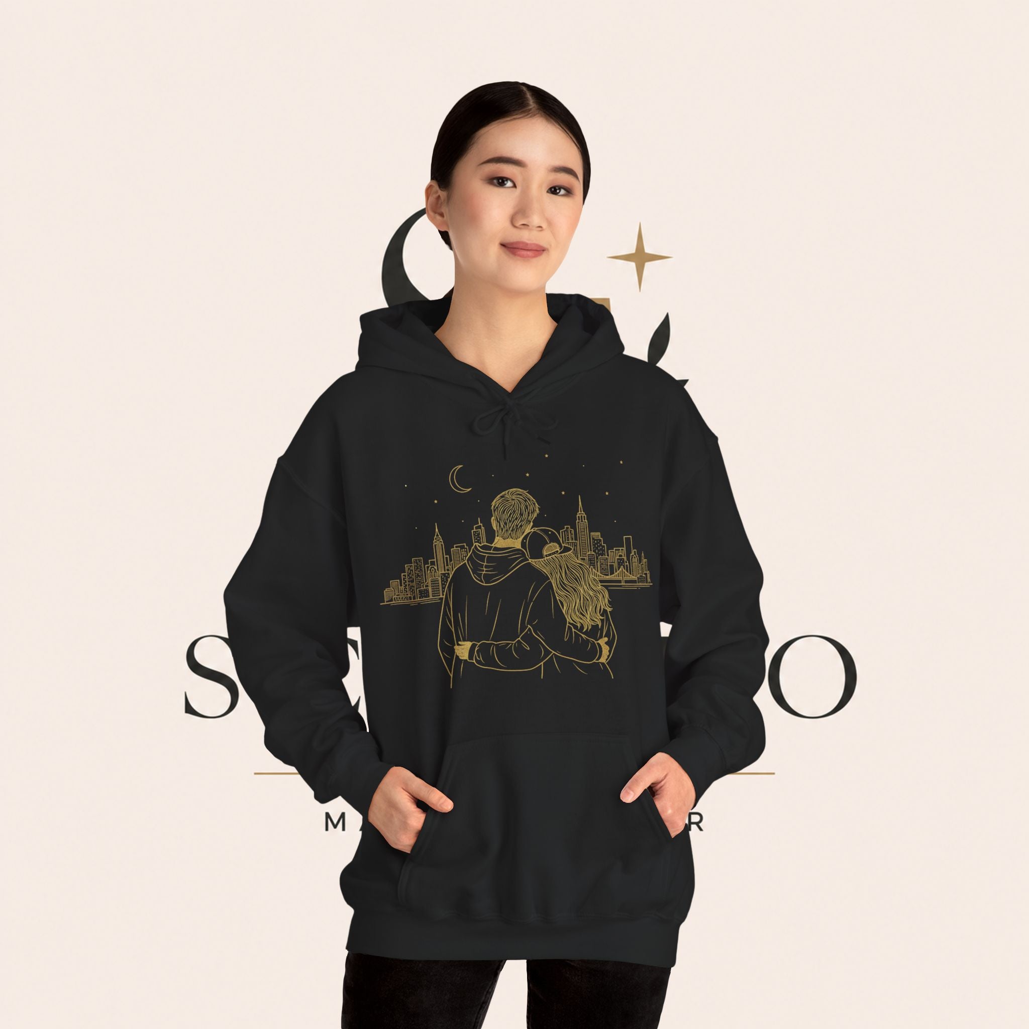 Couple Silhouette Hoodie – Romantic Cityscape 'Together' Pullover