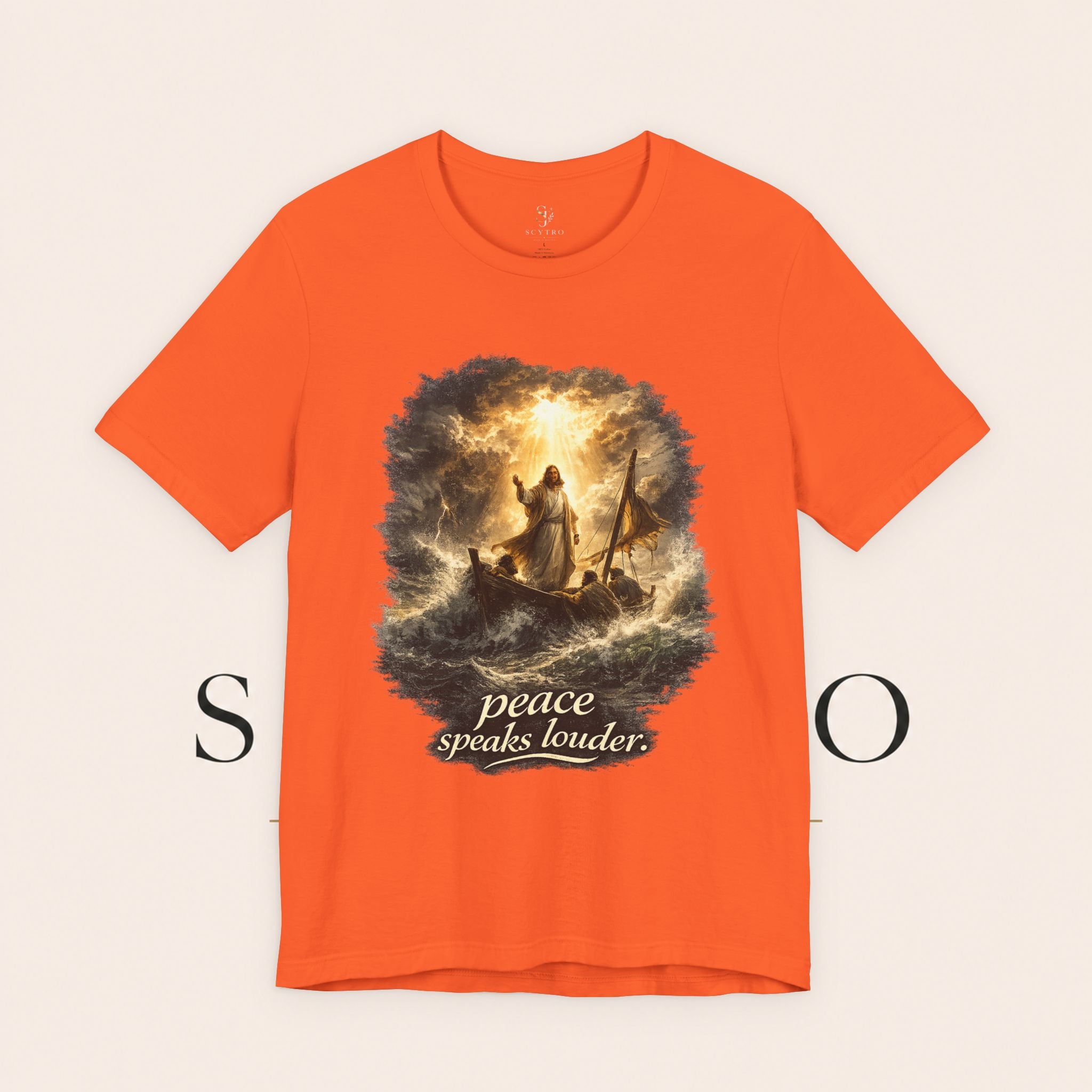 Peace Speaks Louder Christian T‑Shirt — Jesus Calming the Storm Faith Tee