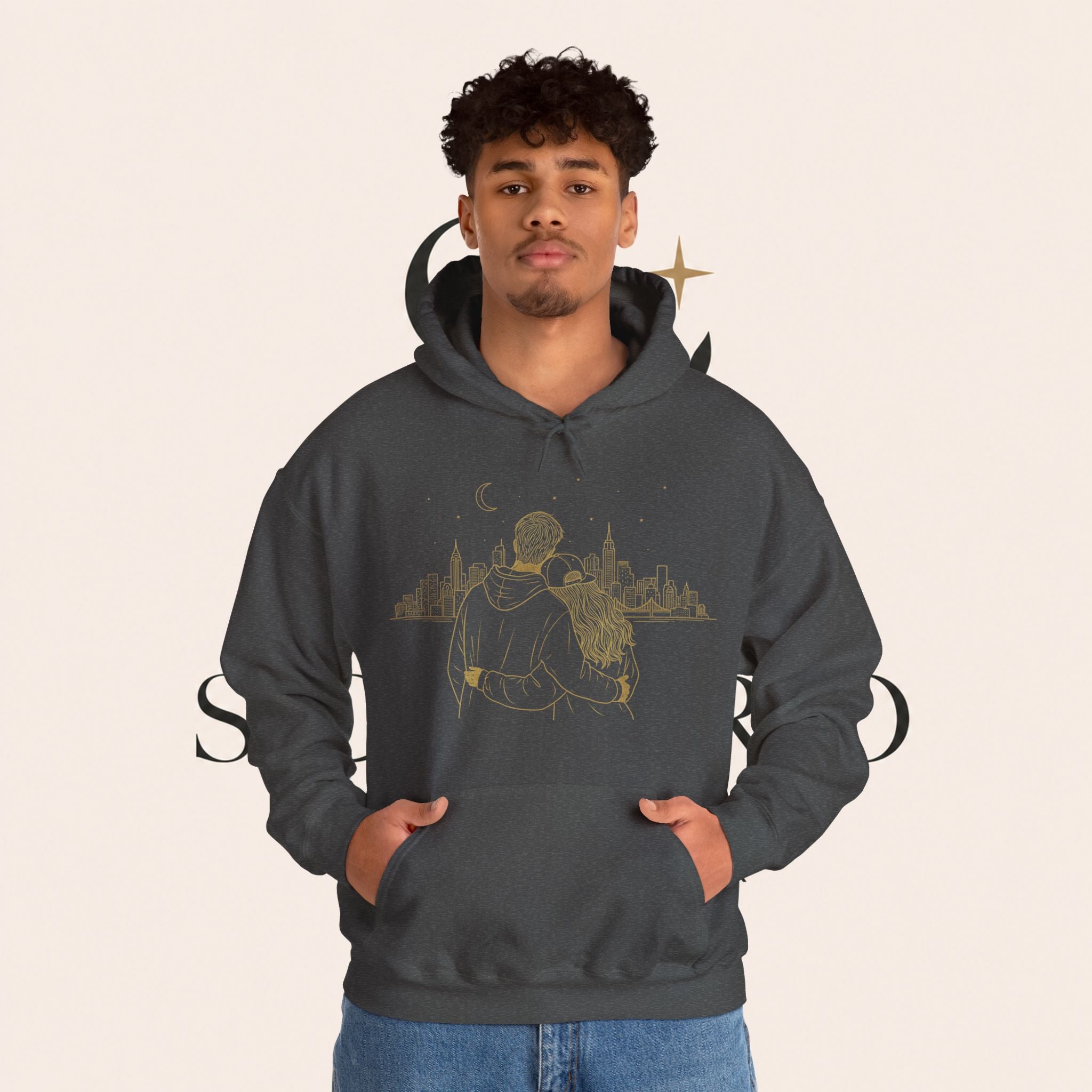 Couple Silhouette Hoodie – Romantic Cityscape 'Together' Pullover