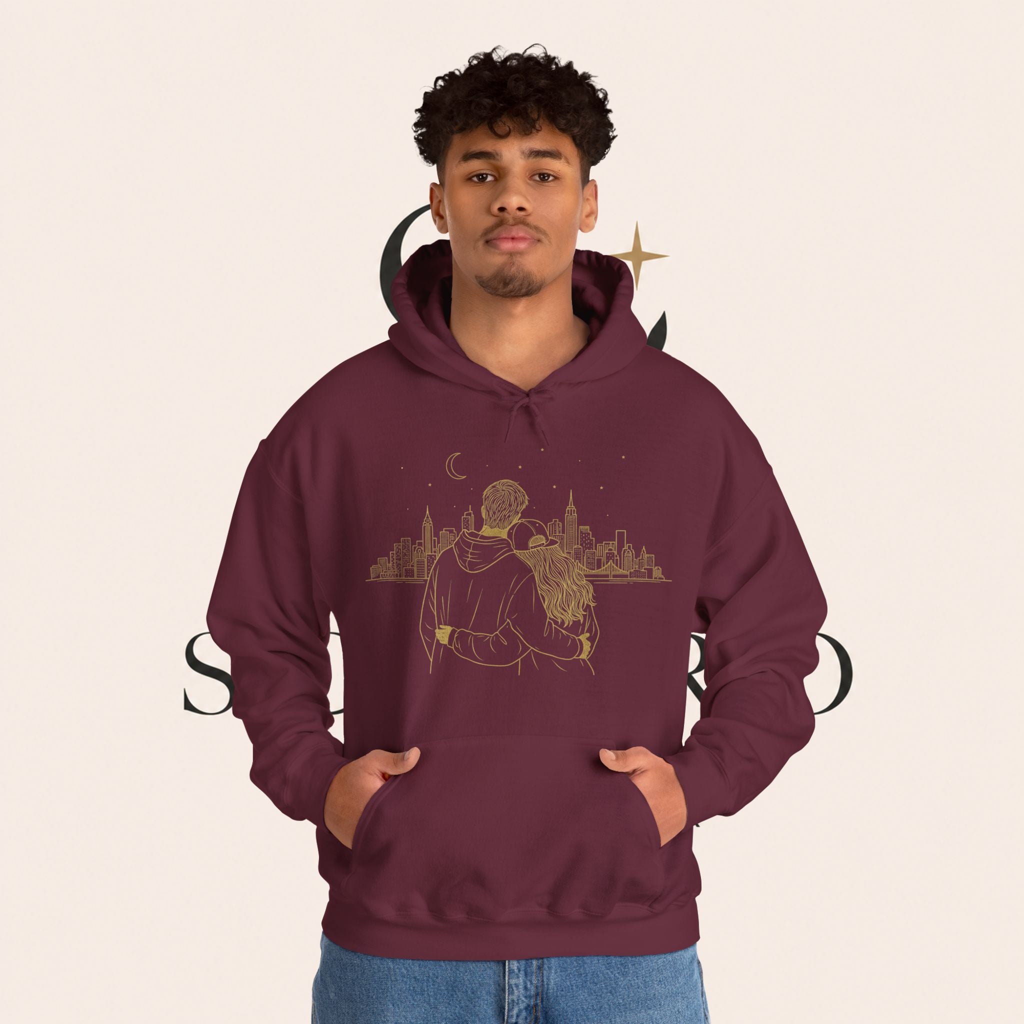 Couple Silhouette Hoodie – Romantic Cityscape 'Together' Pullover