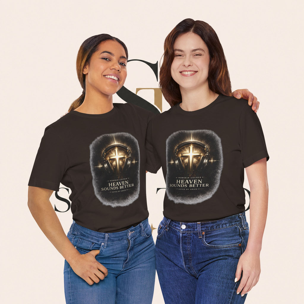 Youth Christian T‑Shirt - "Heaven Sounds Better" Cross Headphones Graphic Tee
