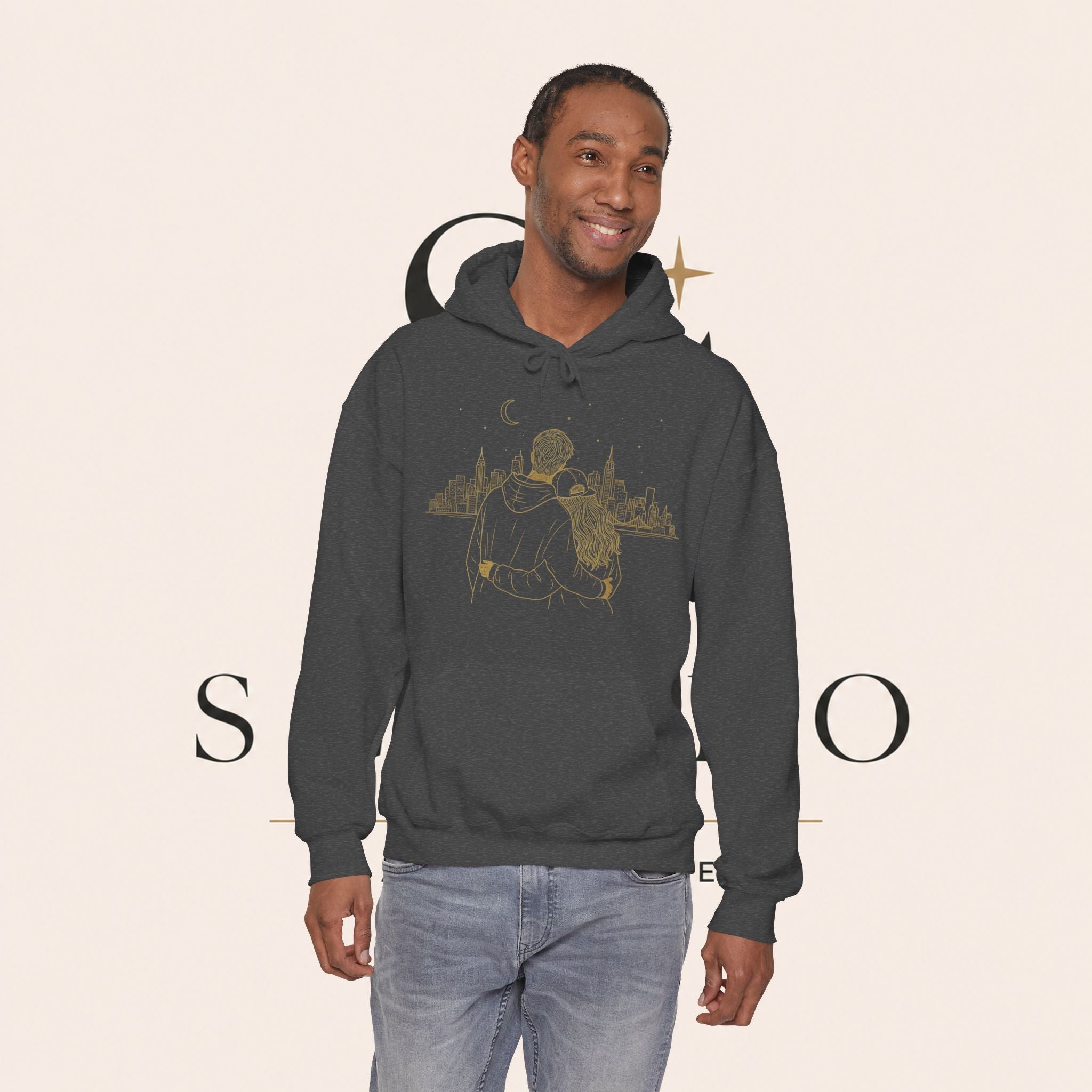 Couple Silhouette Hoodie – Romantic Cityscape 'Together' Pullover