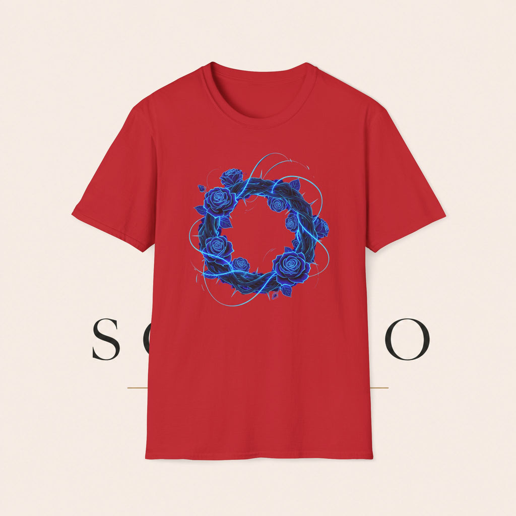 Blue Rose Wreath T-Shirt — Ethereal Floral Graphic Tee