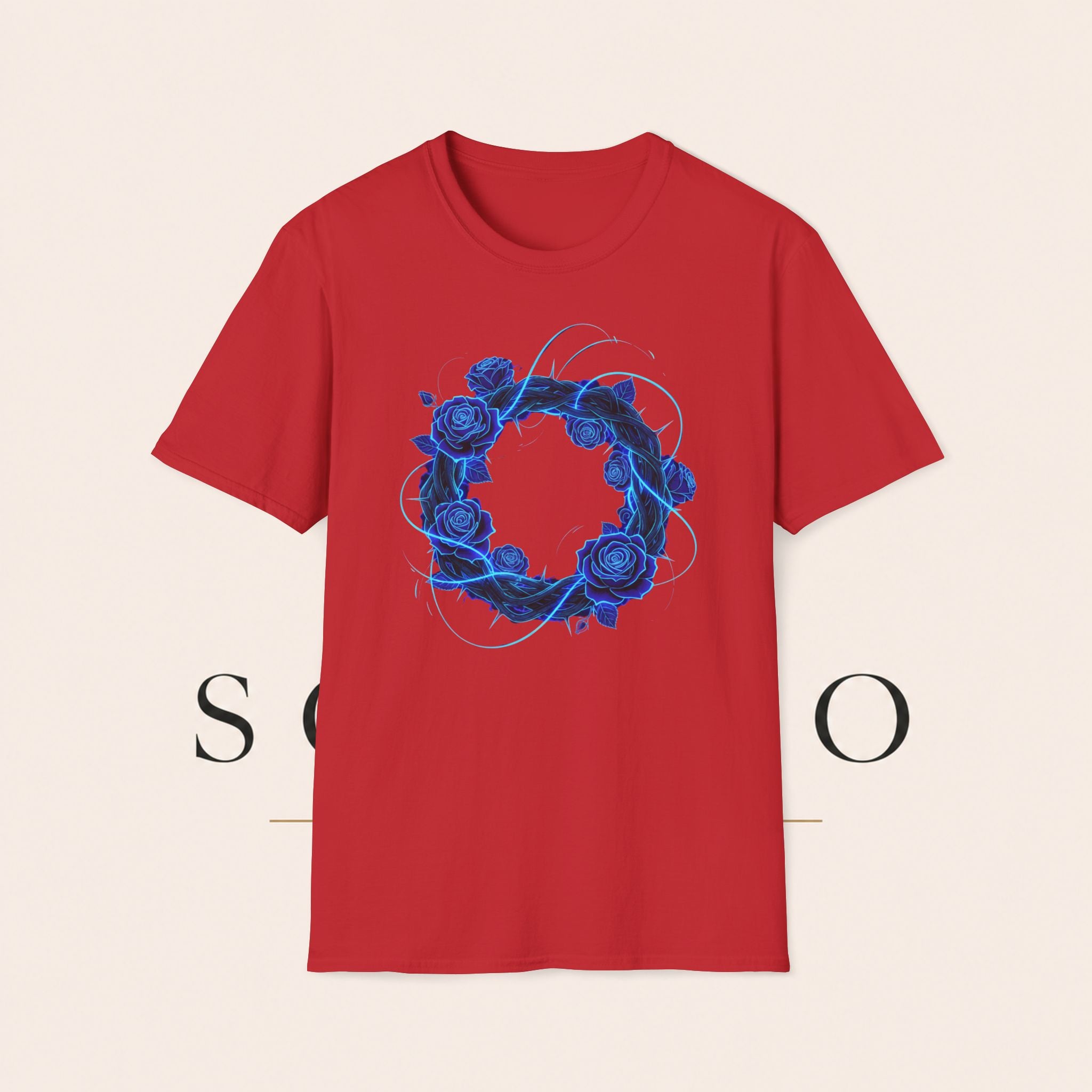 Blue Rose Wreath T-Shirt — Ethereal Floral Graphic Tee