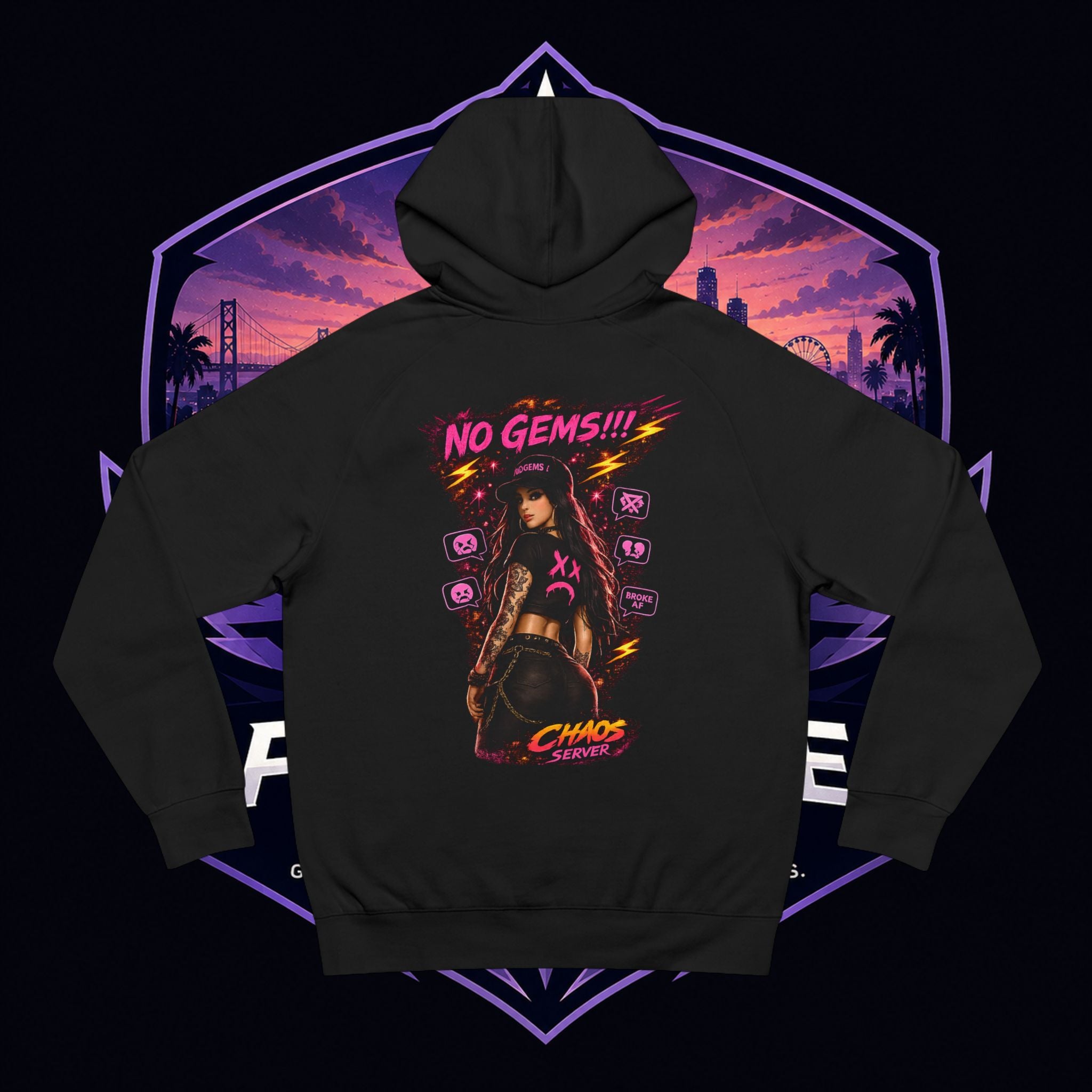 PG KAIT "Want to Party But Hoodie — Retro Neon Gamer Hoodie (No Gems! Chaos Squad)
