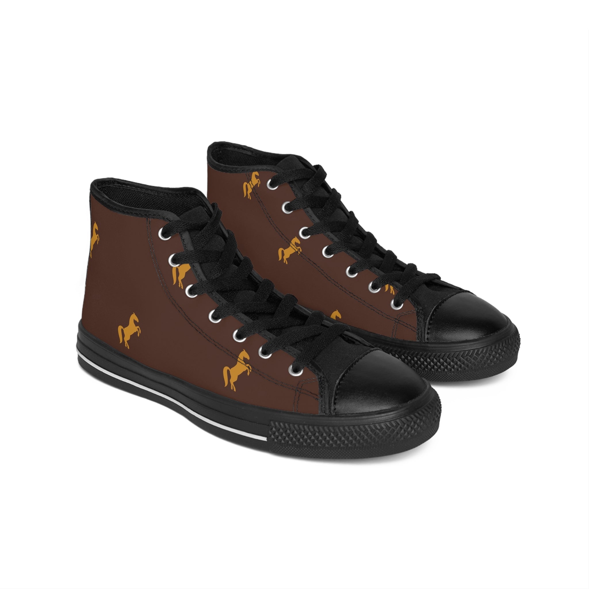 High-Top Sneakers — Brown Horse Pattern Men’s Classic Sneakers