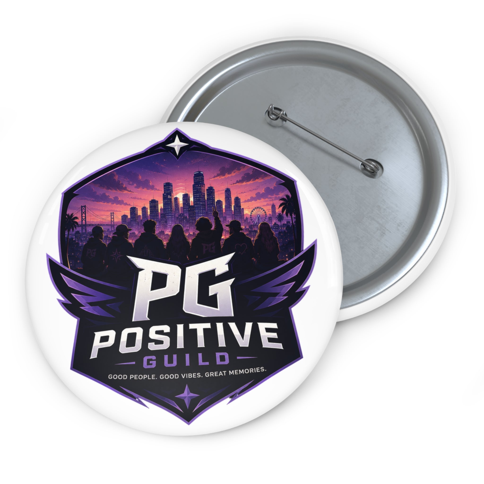 Positive Guild Logo Pin Button — PG Enamel Style Round Badge
