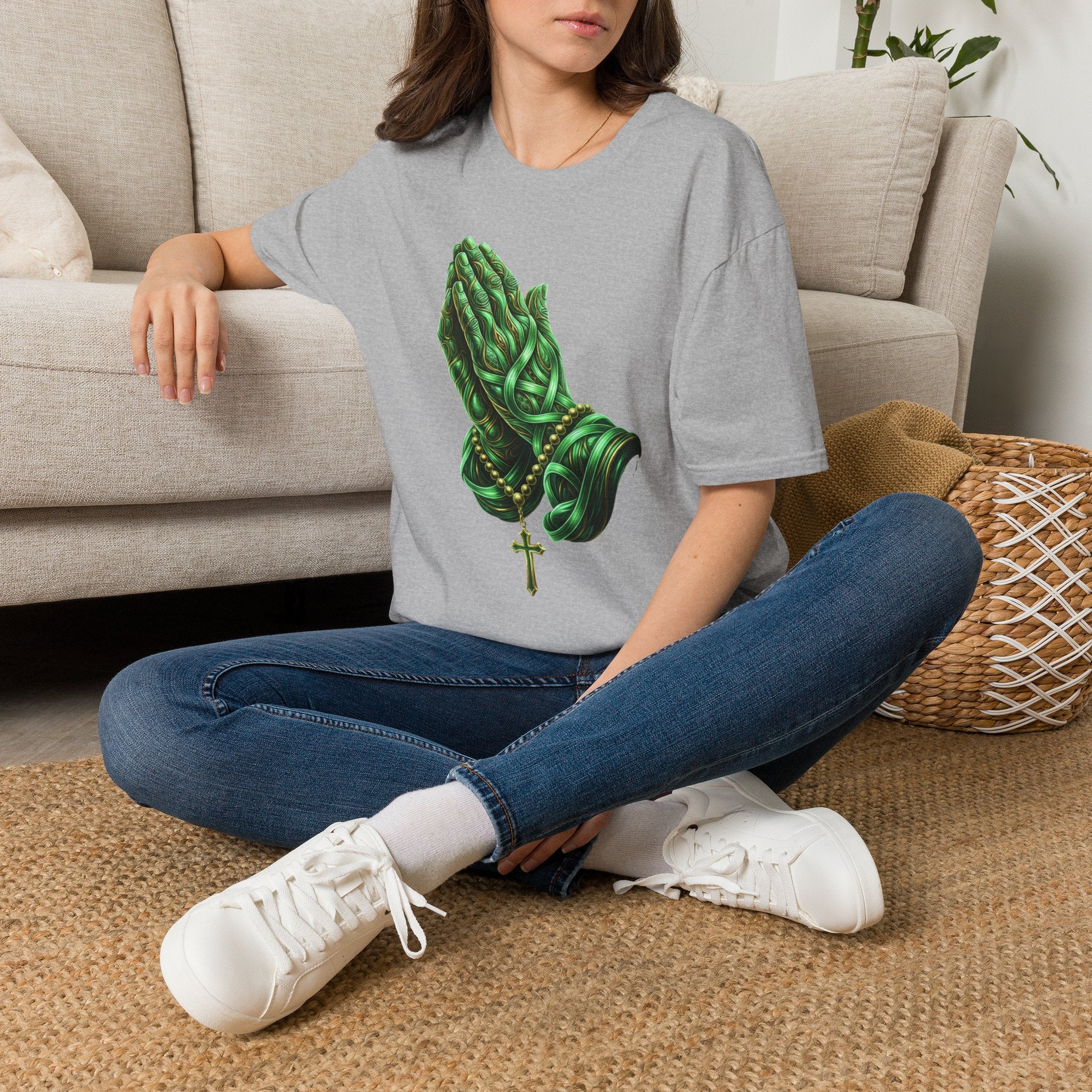 Praying Hands T‑Shirt — Green Vines Prayer Hands Graphic Tee