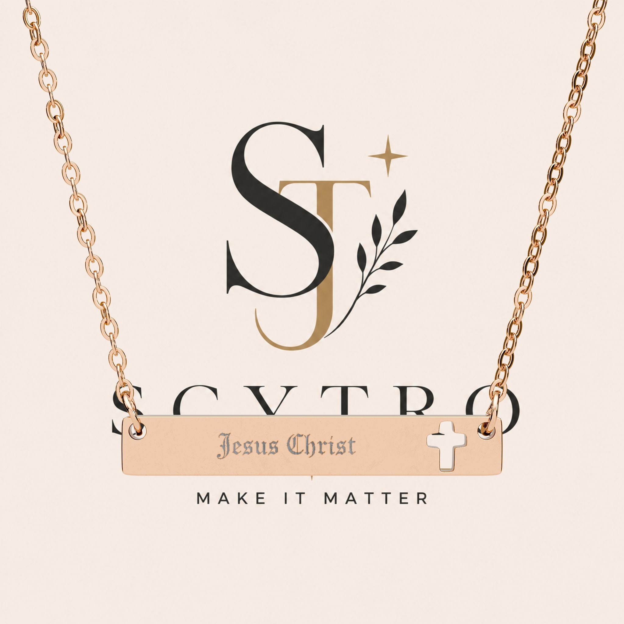 Engravable Cutout Cross Bar Necklace — Personalized Jesus Christ Name Plate