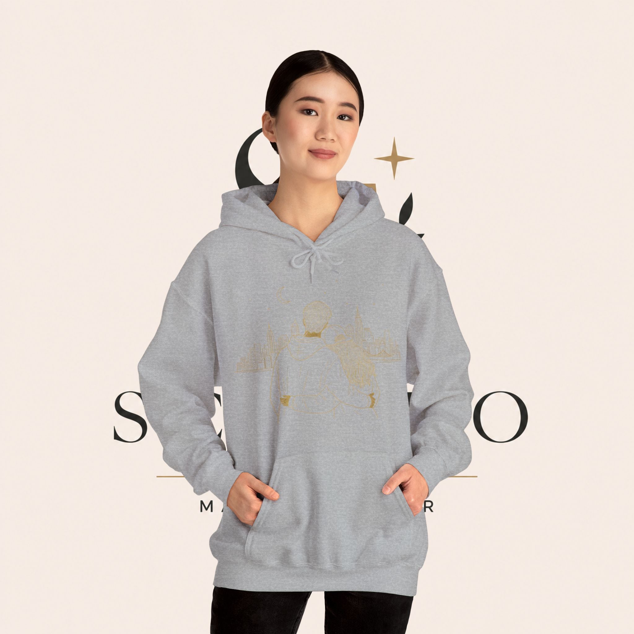 Couple Silhouette Hoodie – Romantic Cityscape 'Together' Pullover