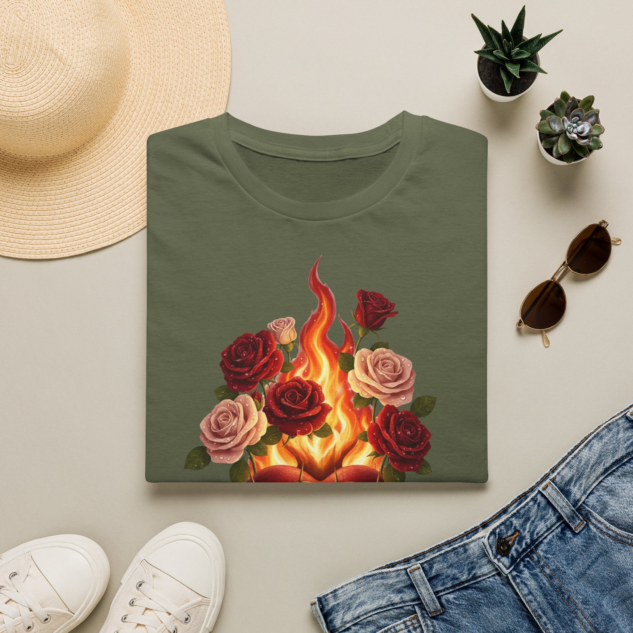 Flaming Heart & Roses T-Shirt