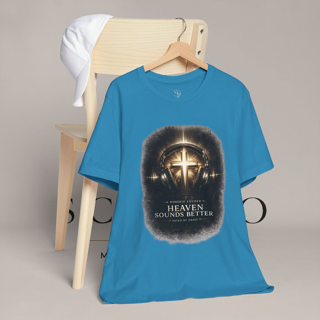 Youth Christian T‑Shirt - "Heaven Sounds Better" Cross Headphones Graphic Tee