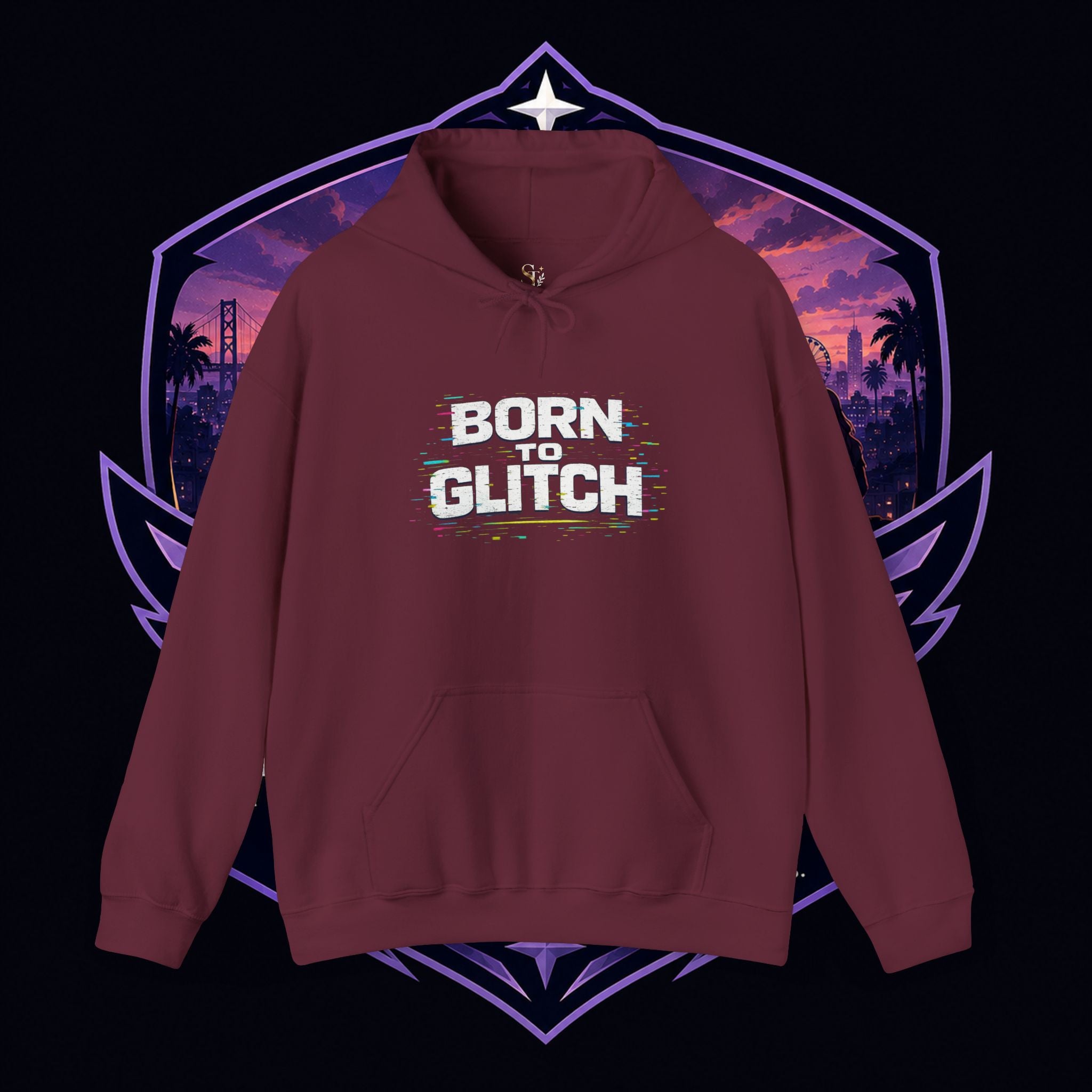 Born Glitch Hoodie — Retro Cyberpunk Vaporwave Graphic Sweatshirt