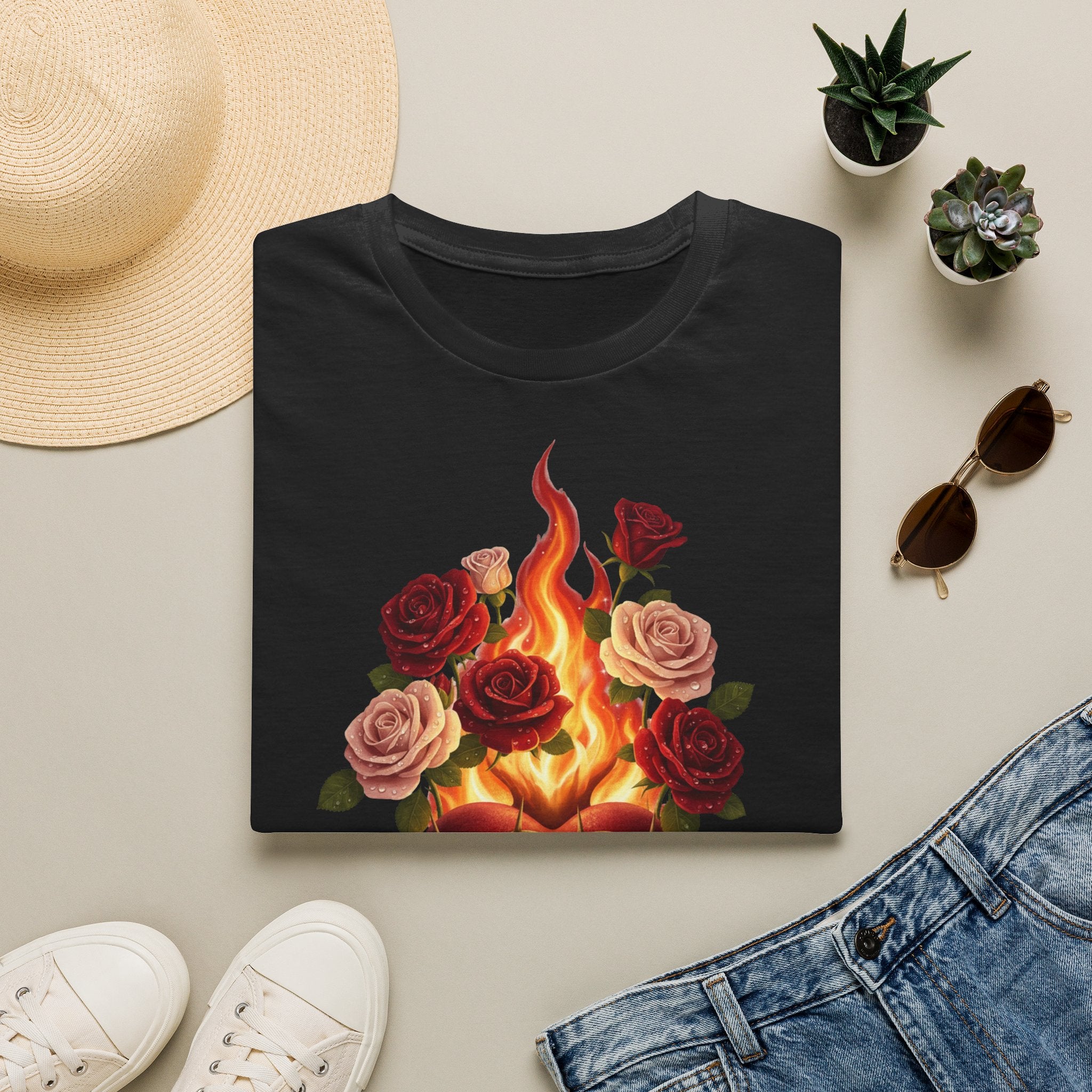 Flaming Heart & Roses T-Shirt