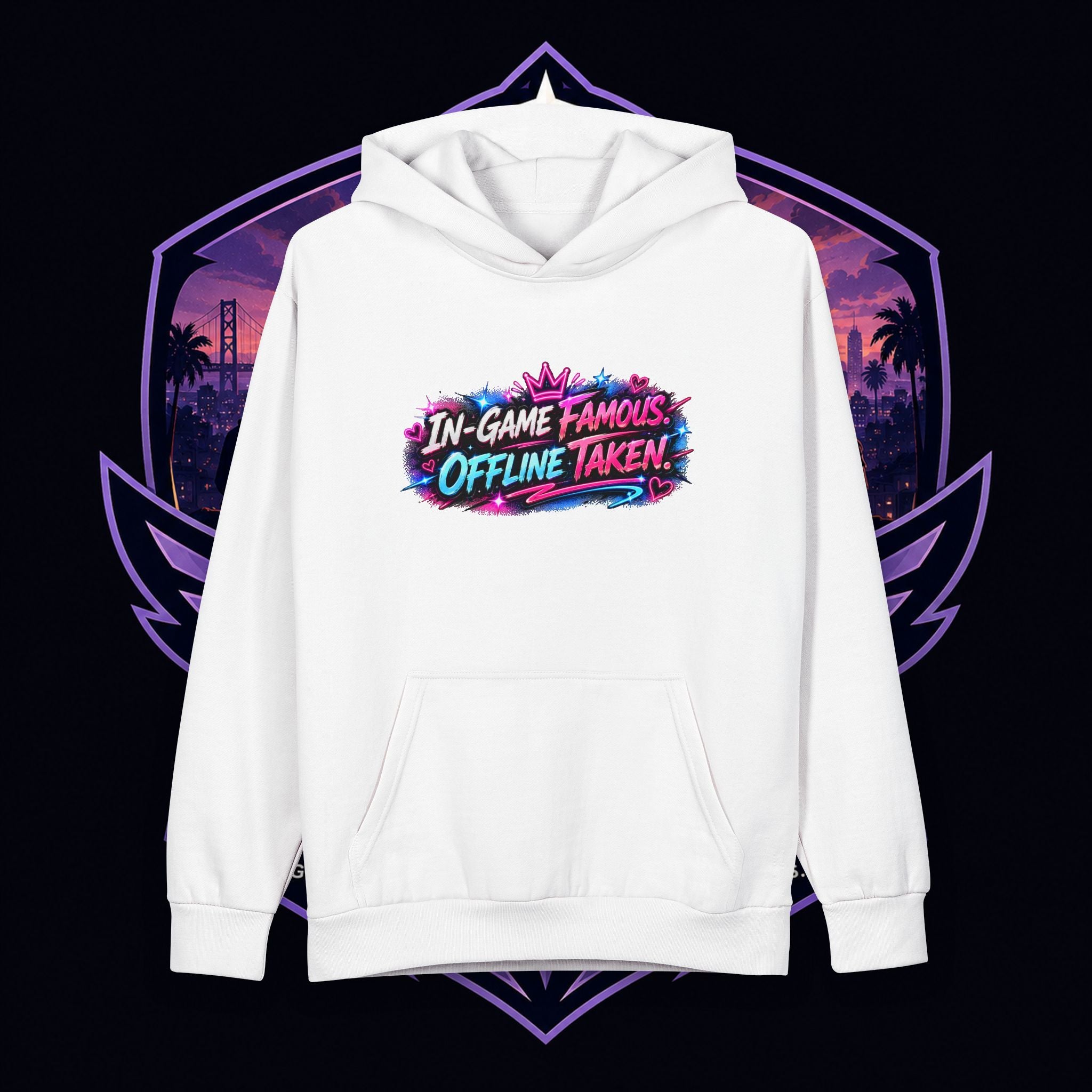 PG SUZY In-Game Famous, Offline Taken Hoodie — Gamer Streetwear Pullover Featuring “I Love Perrrcyyy!!”