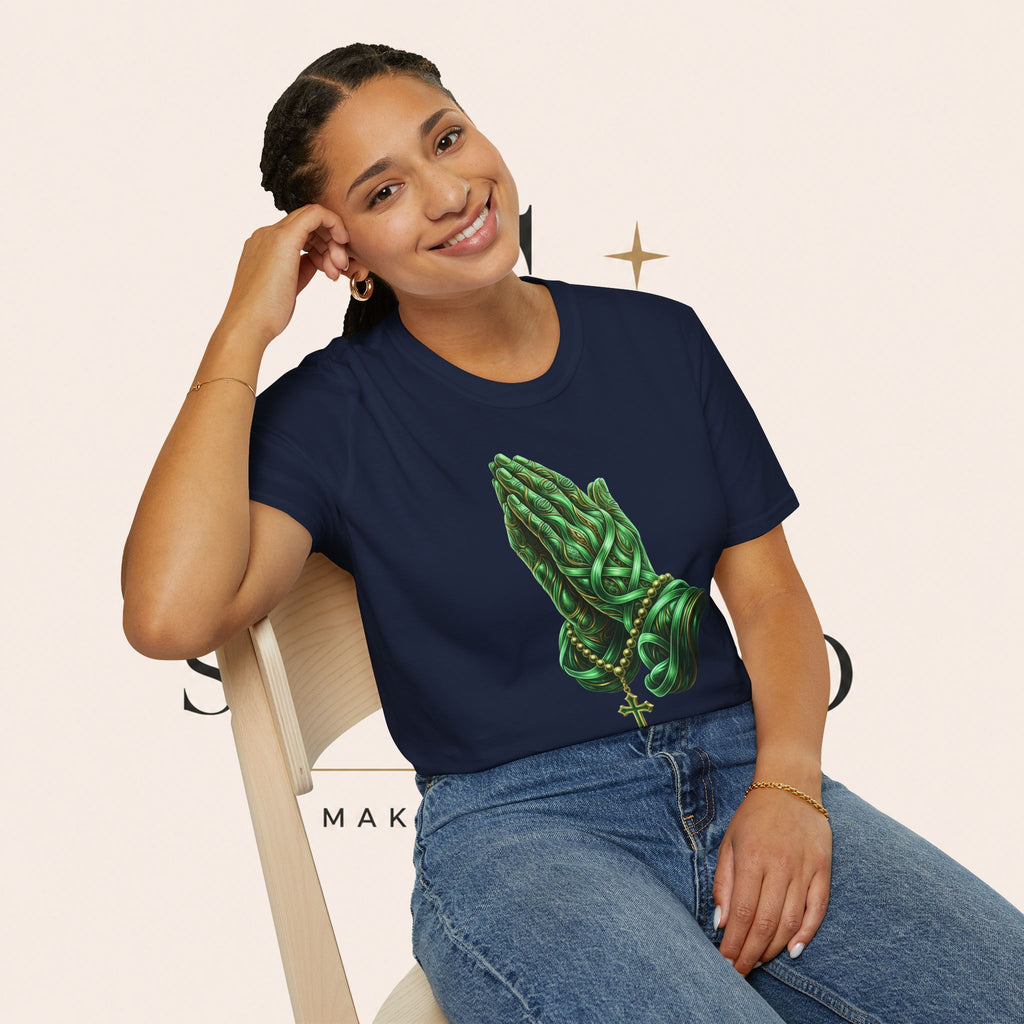 Praying Hands T‑Shirt — Green Vines Prayer Hands Graphic Tee