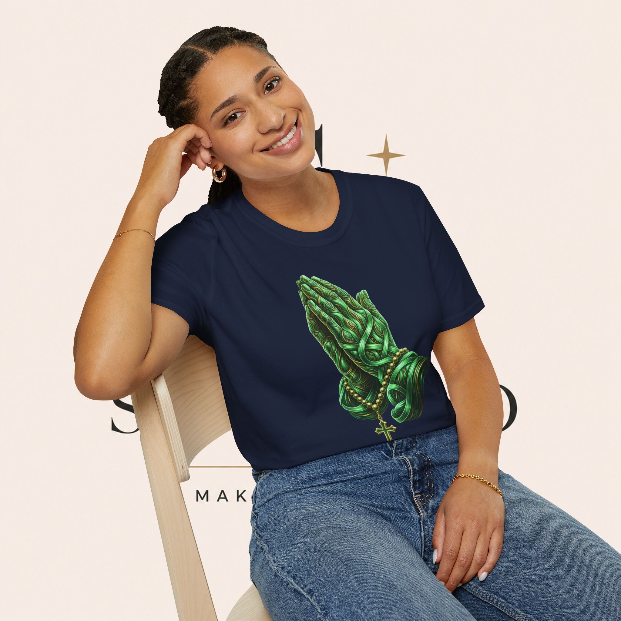 Praying Hands T‑Shirt — Green Vines Prayer Hands Graphic Tee
