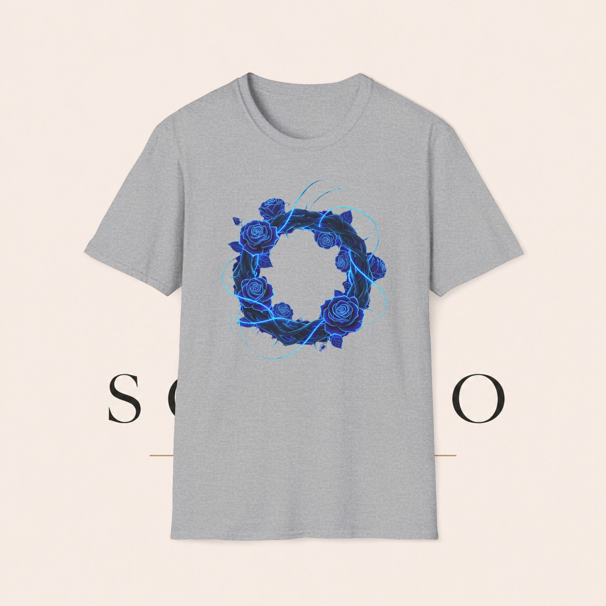 Blue Rose Wreath T-Shirt — Ethereal Floral Graphic Tee