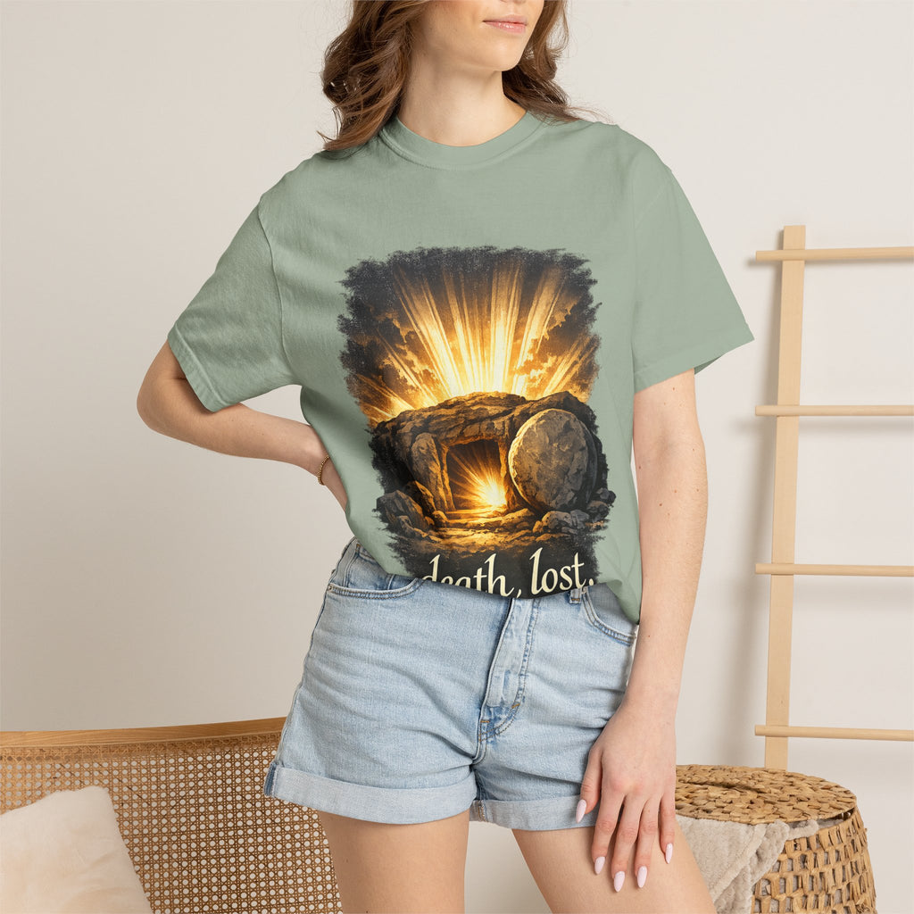 T-Shirt — Sunrise Tomb Graphic ‘death, lost.’ Memorial Tee