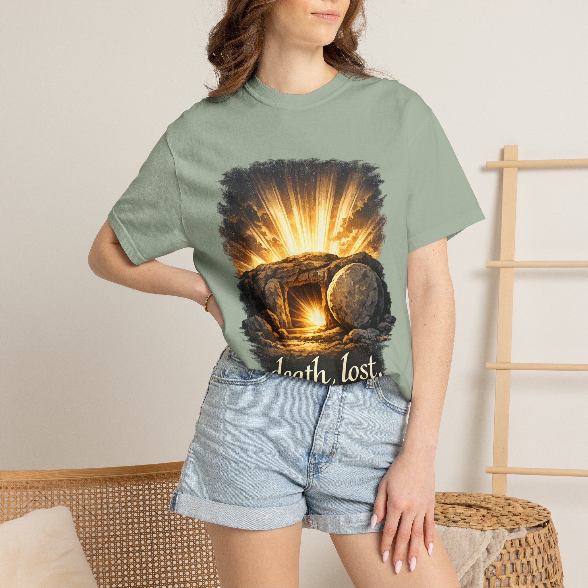 T-Shirt — Sunrise Tomb Graphic ‘death, lost.’ Memorial Tee