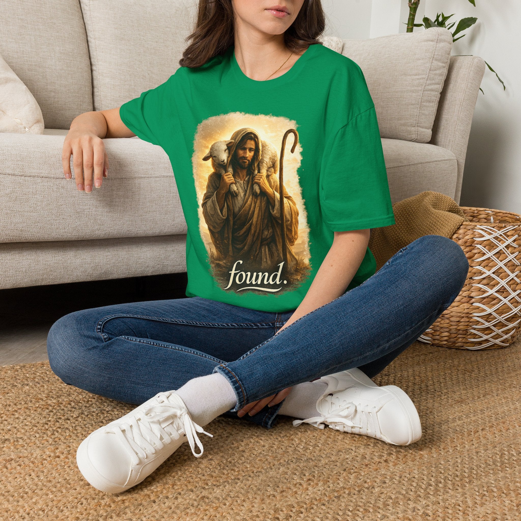 Jesus the Good Shepherd T-Shirt — 'Found.' Christian Faith Tee