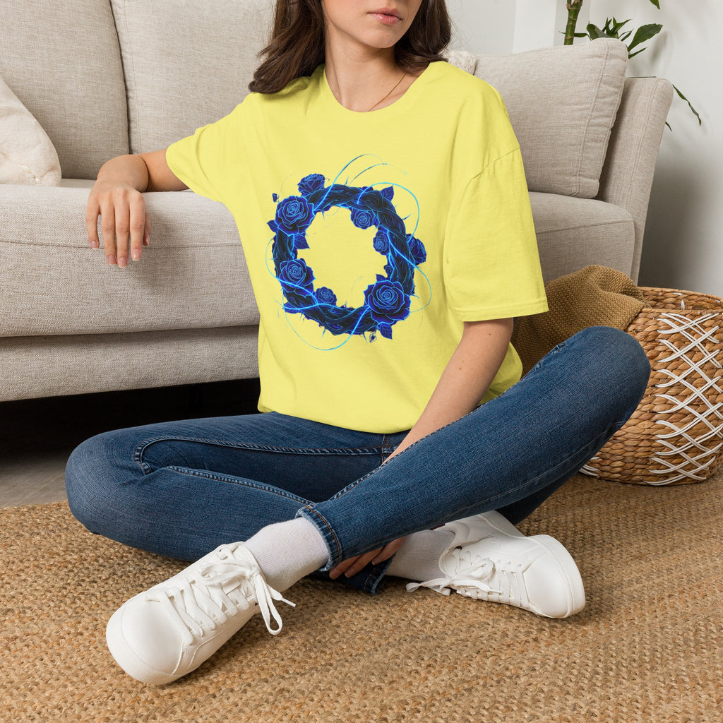 Blue Rose Wreath T-Shirt — Ethereal Floral Graphic Tee