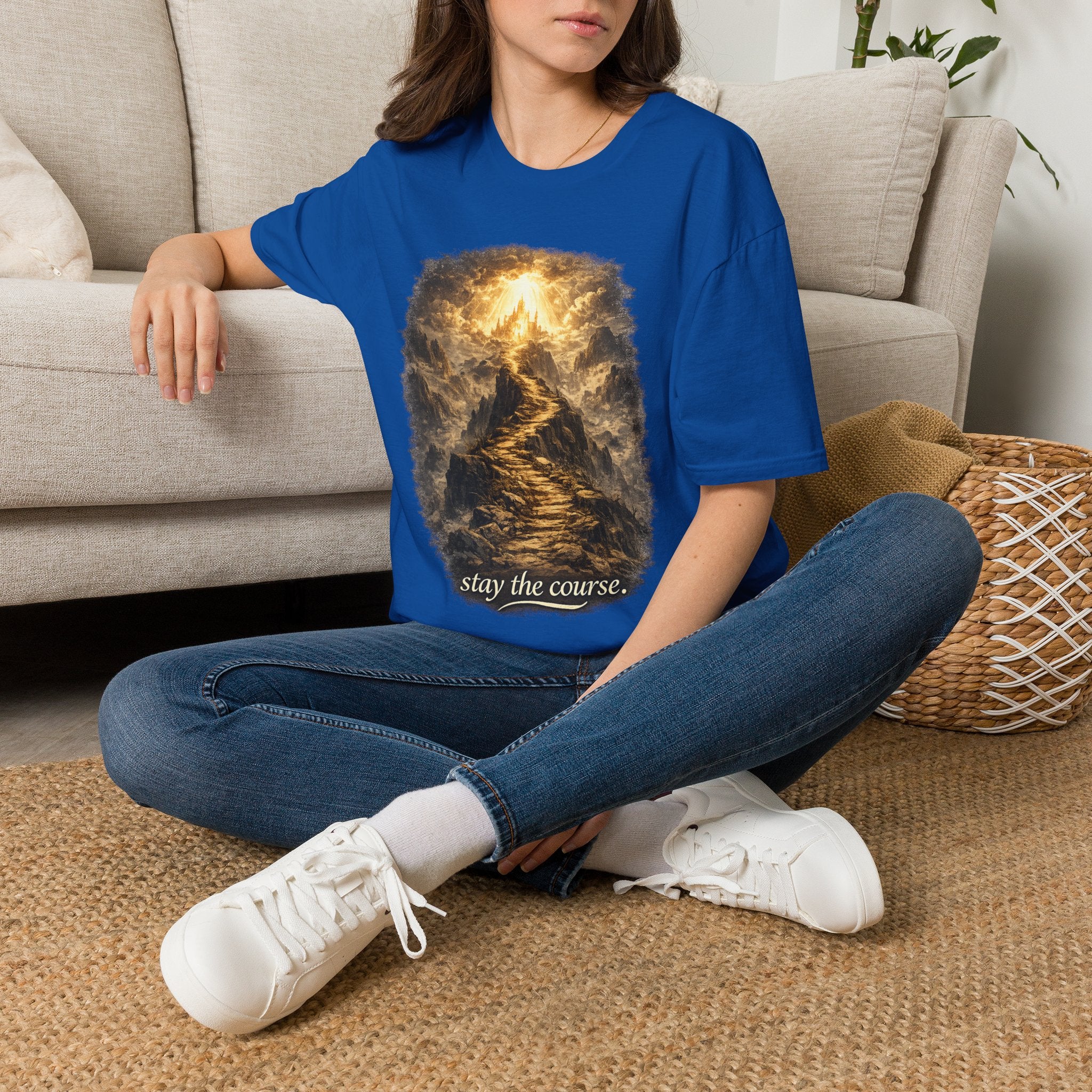 T-Shirt — 'Stay the Course' Ascending Light Mountain Graphic Tee