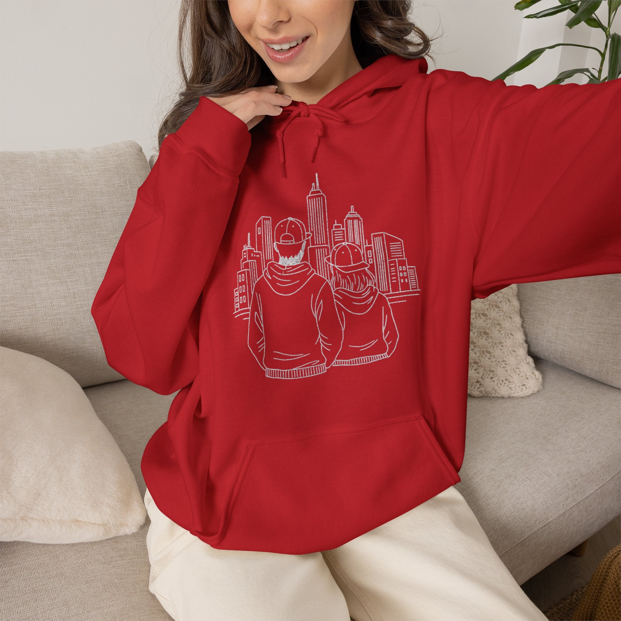 City Couples Hoodie — Matching Skyline Couple Sweatshirt