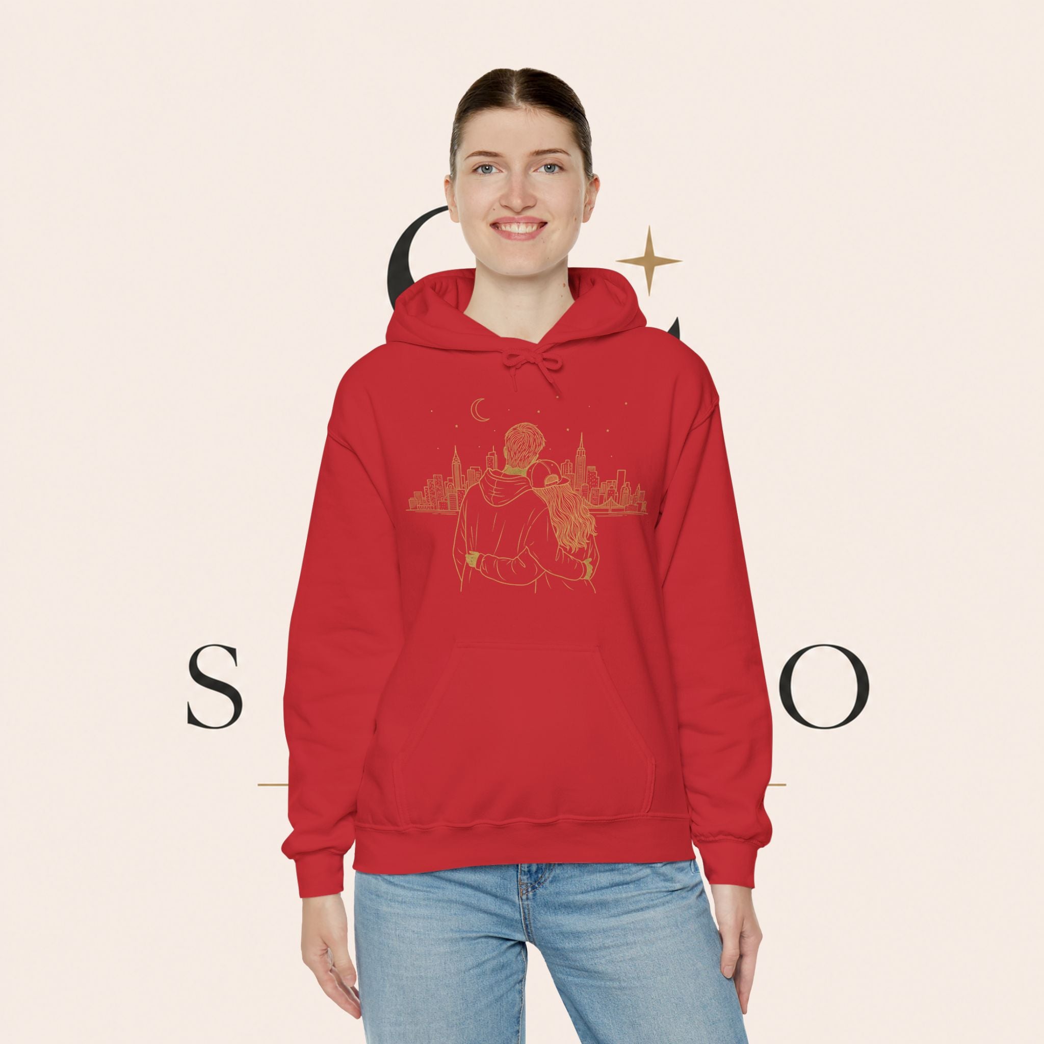 Couple Silhouette Hoodie – Romantic Cityscape 'Together' Pullover