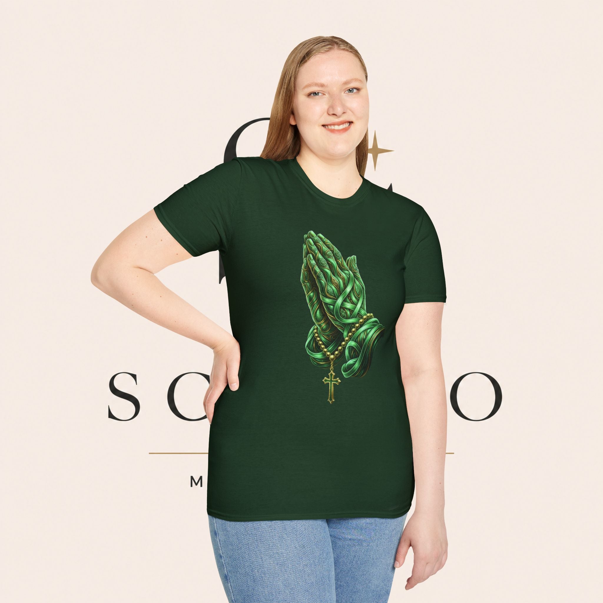 Praying Hands T‑Shirt — Green Vines Prayer Hands Graphic Tee