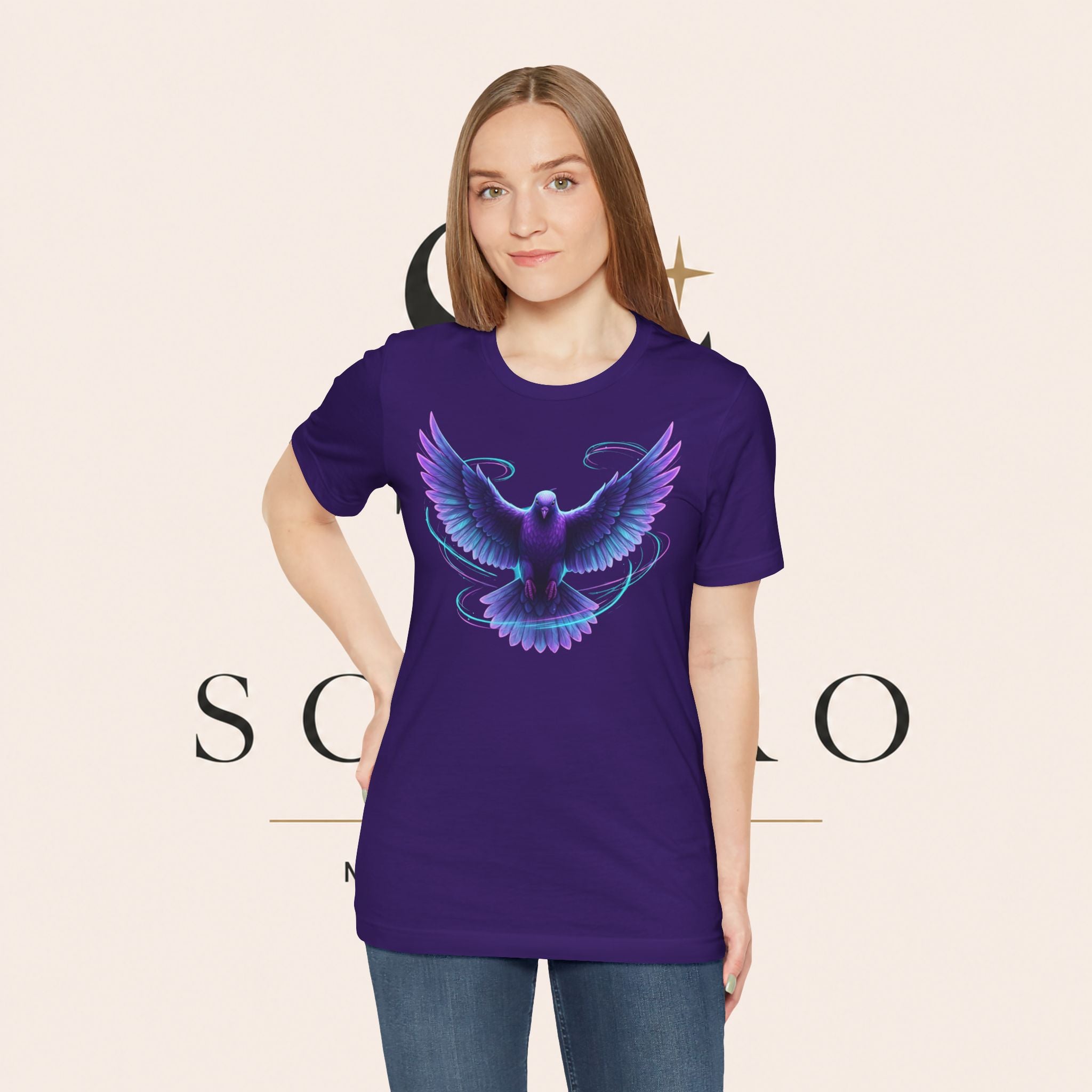 Mystic Raven Tee — Purple Glowing Dove Graphic T-Shirt