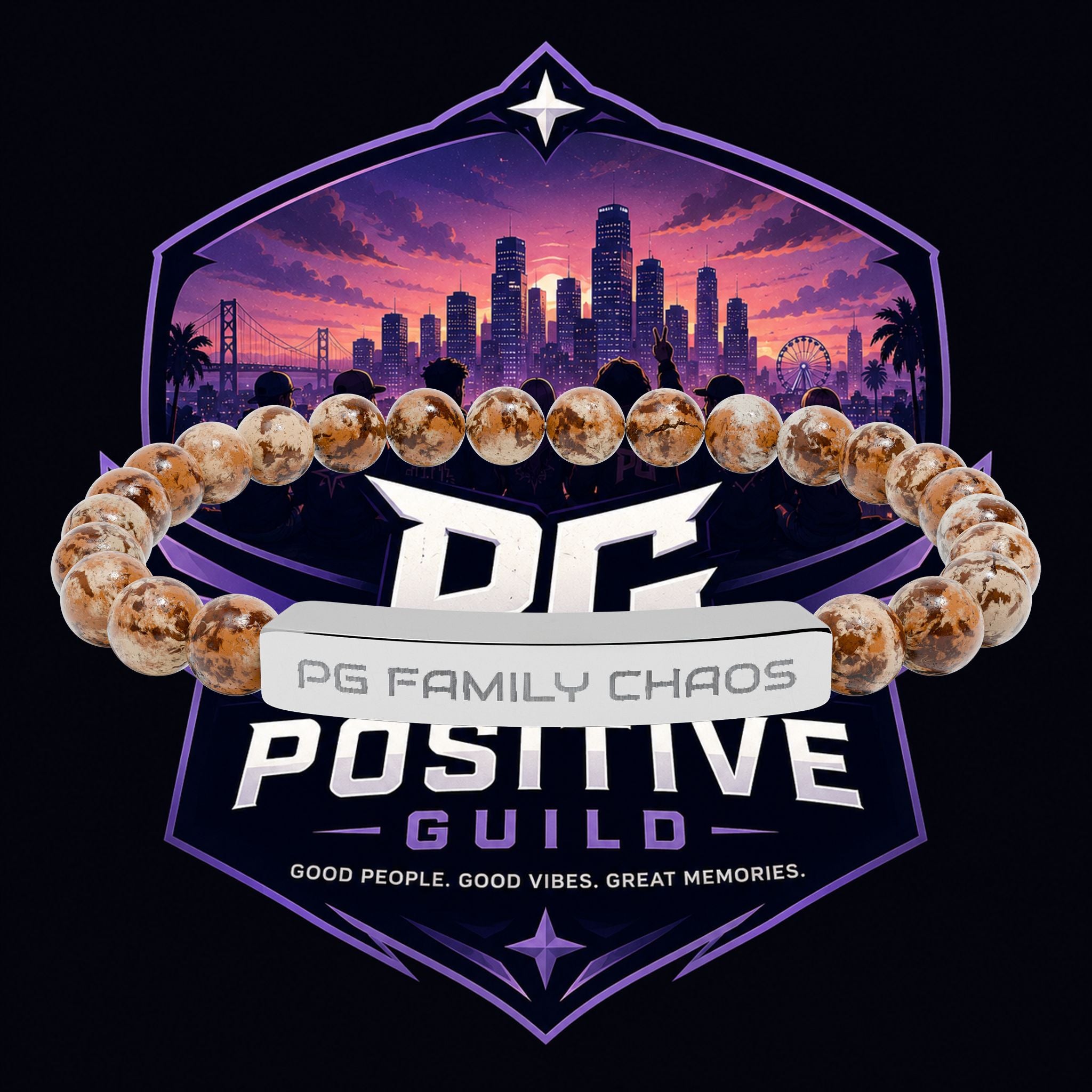 PG Engraved Natural Stone Stretch Bracelet — "Positive Guild" Bar