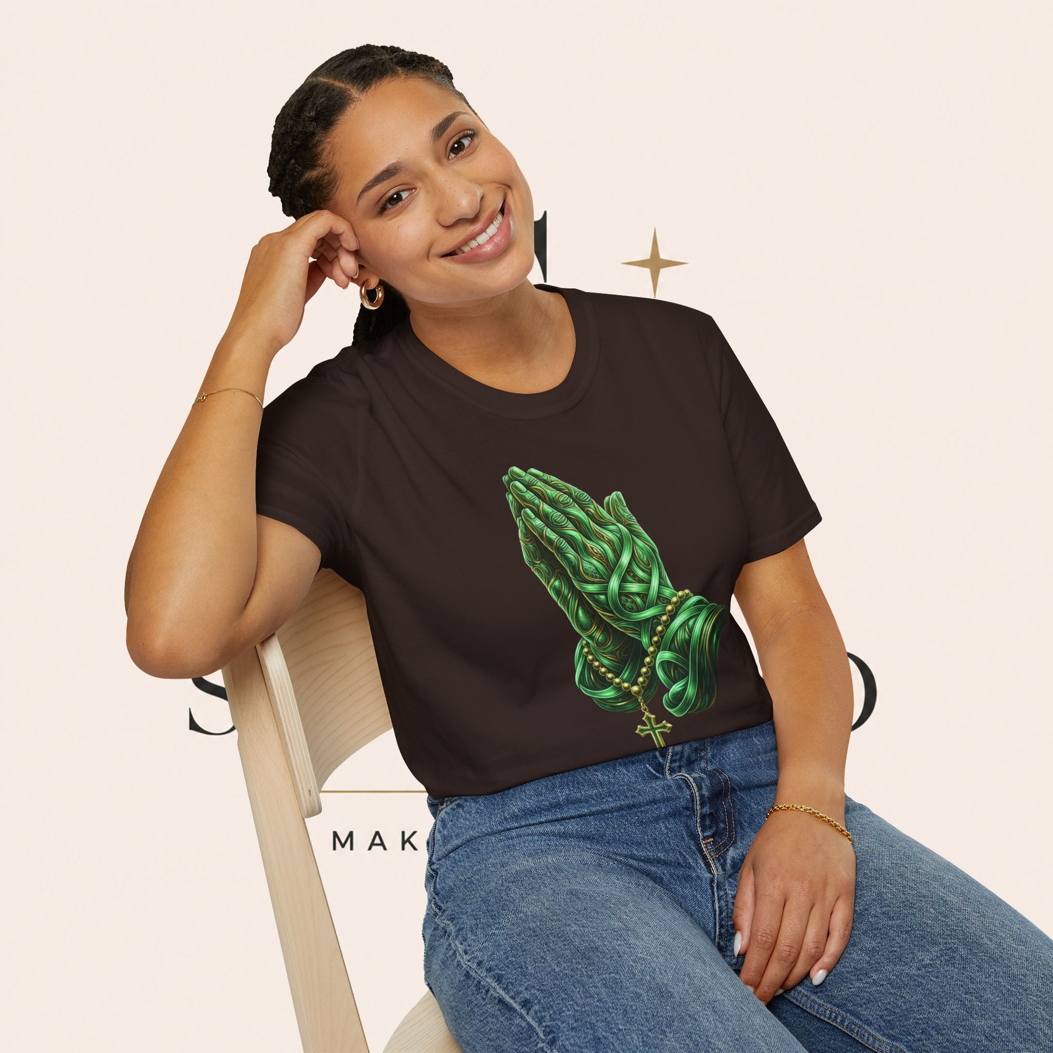 Praying Hands T‑Shirt — Green Vines Prayer Hands Graphic Tee