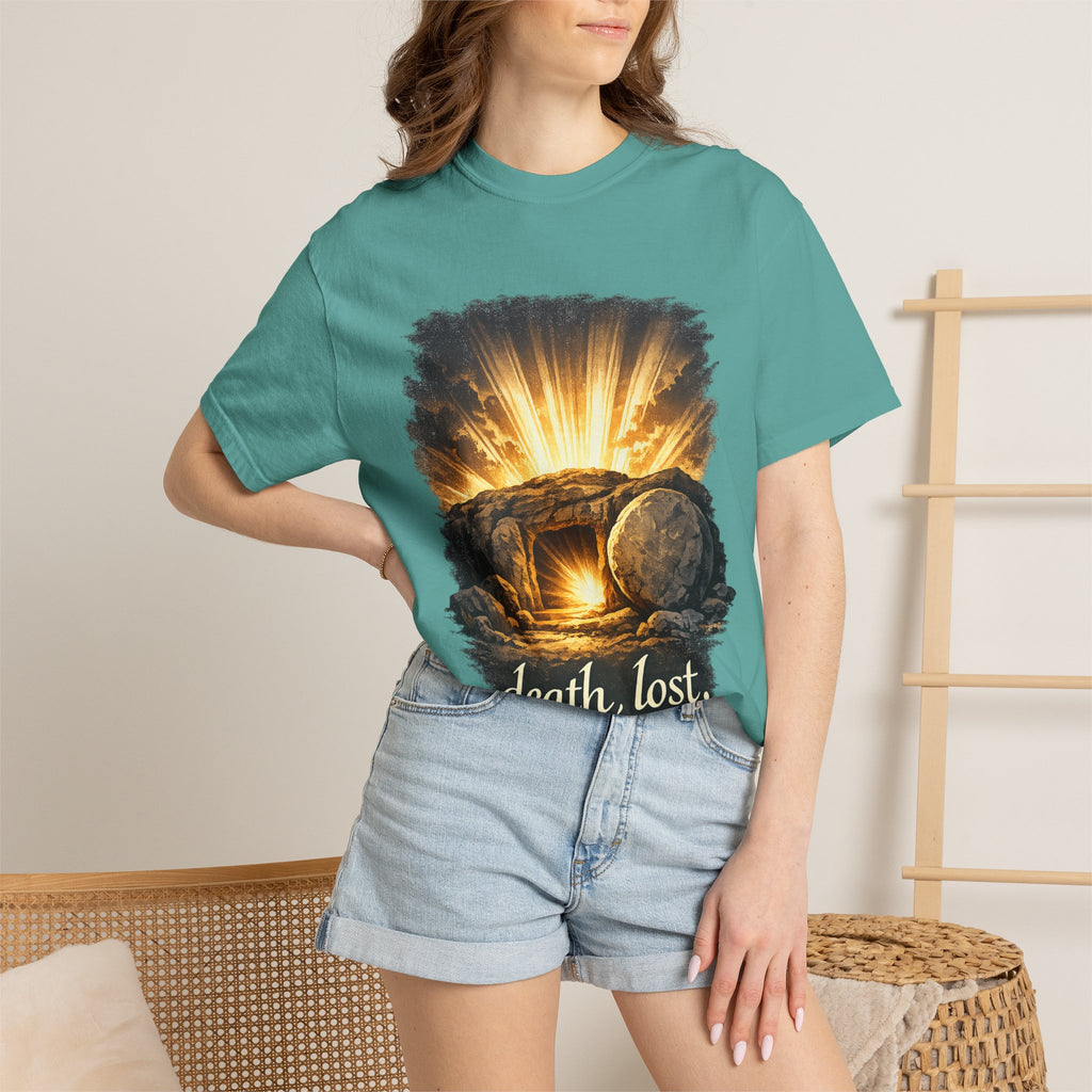 T-Shirt — Sunrise Tomb Graphic ‘death, lost.’ Memorial Tee
