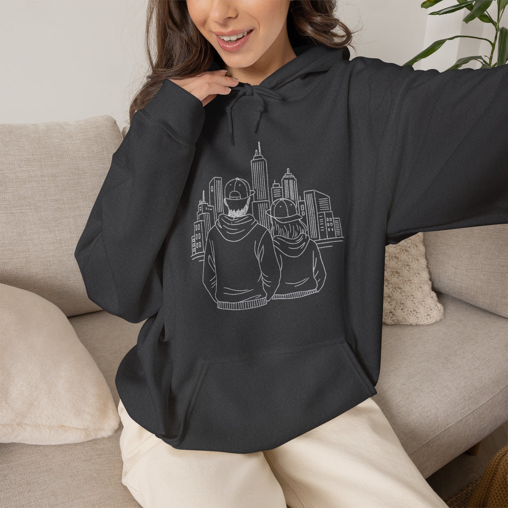 City Couples Hoodie — Matching Skyline Couple Sweatshirt