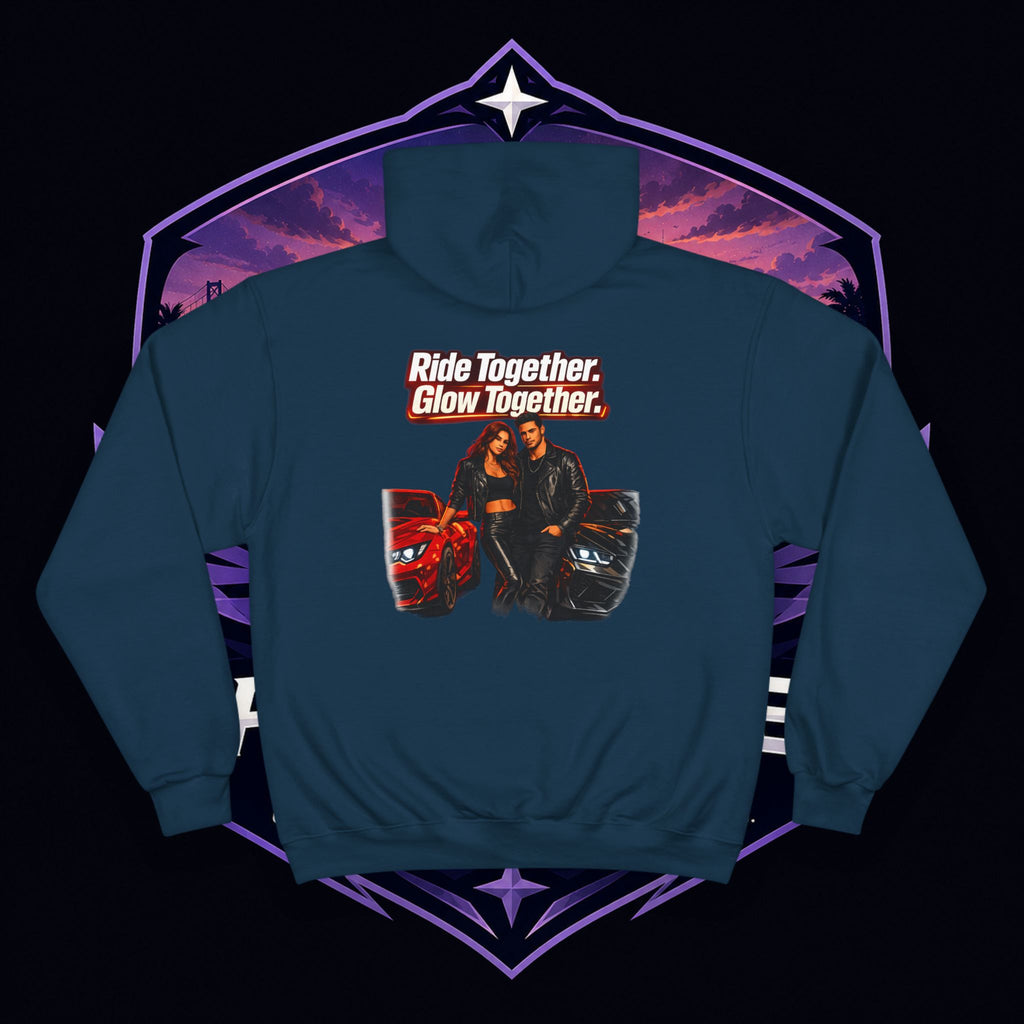 PG Hoodie — "Ride Together, Glow Together" Couple Car Graphic Hoodie
