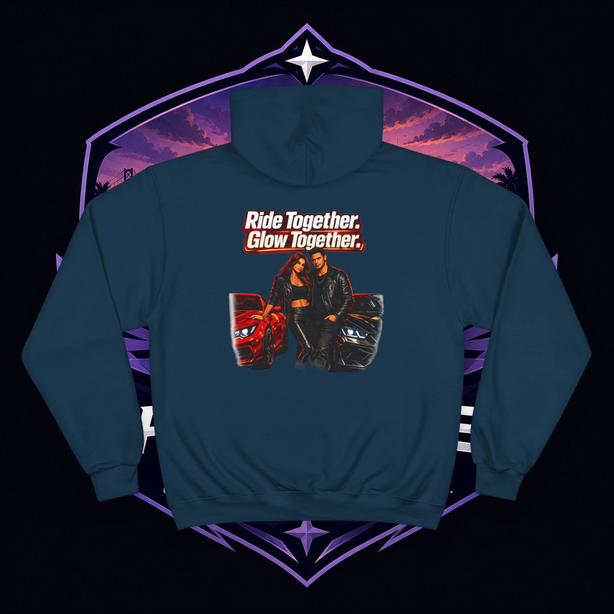 PG Hoodie — "Ride Together, Glow Together" Couple Car Graphic Hoodie