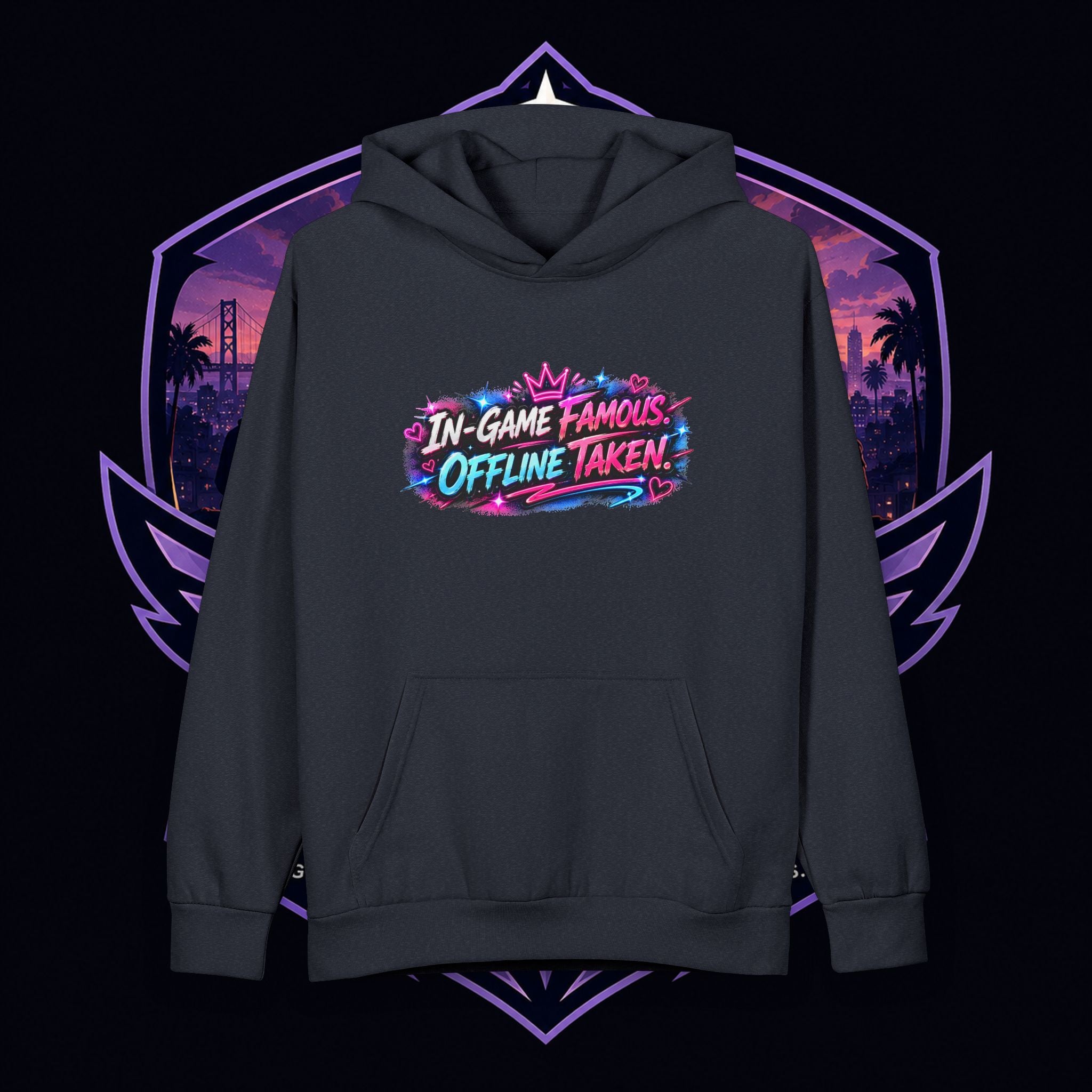 PG SUZY In-Game Famous, Offline Taken Hoodie — Gamer Streetwear Pullover Featuring “I Love Perrrcyyy!!”