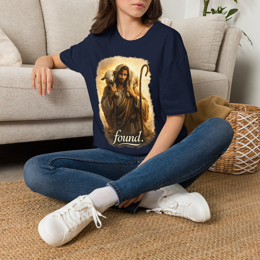 Jesus the Good Shepherd T-Shirt — 'Found.' Christian Faith Tee